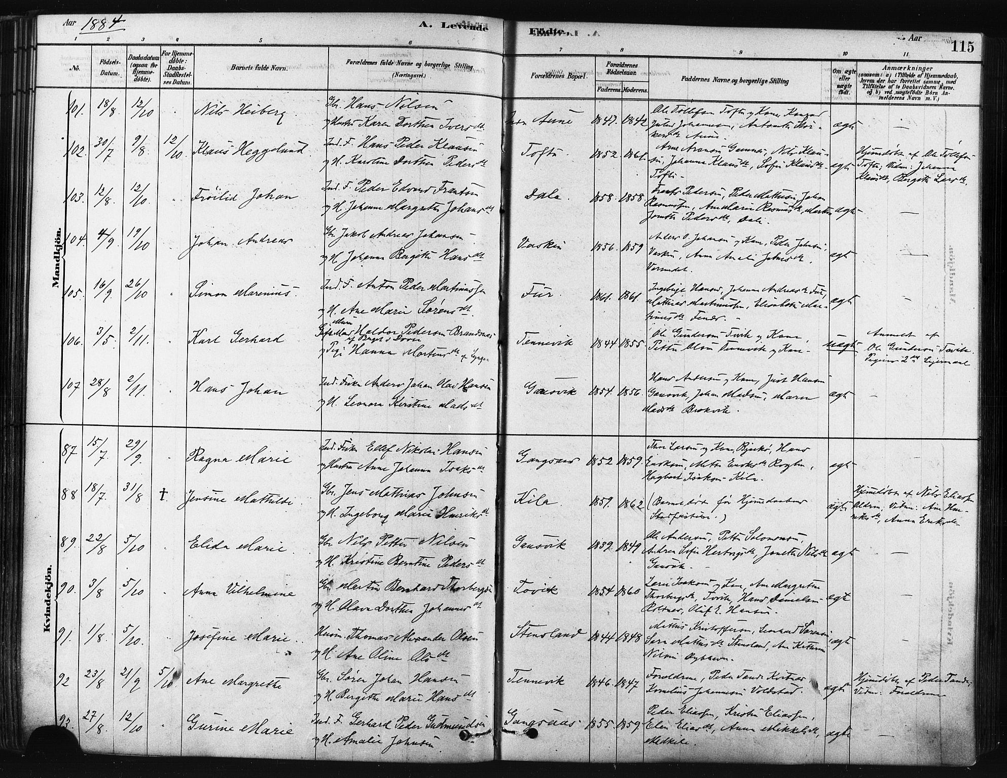 Trondenes sokneprestkontor, SATØ/S-1319/H/Ha/L0014kirke: Parish register (official) no. 14, 1878-1889, p. 115