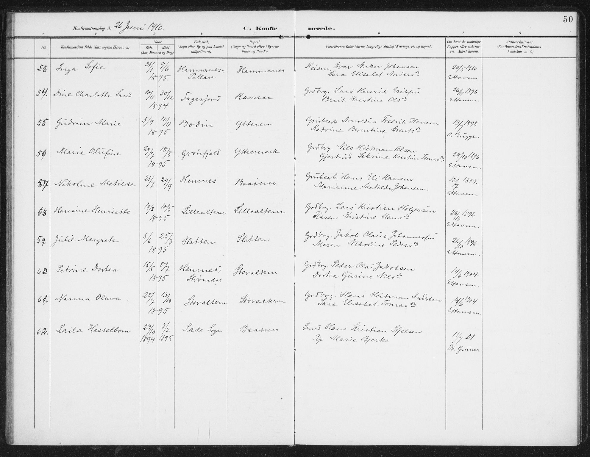 Ministerialprotokoller, klokkerbøker og fødselsregistre - Nordland, AV/SAT-A-1459/827/L0403: Parish register (official) no. 827A15, 1903-1912, p. 50