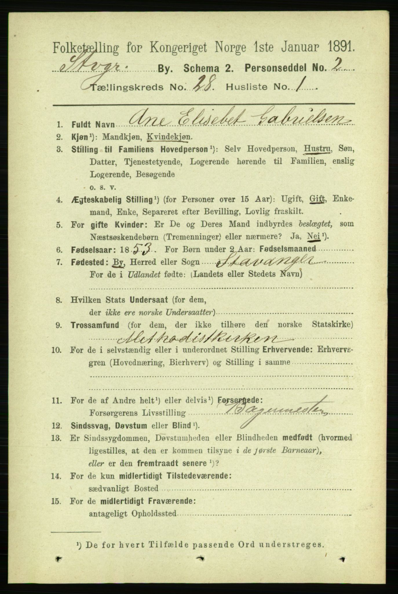 RA, 1891 census for 1103 Stavanger, 1891, p. 29154