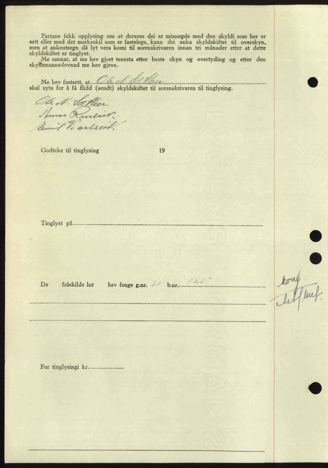 Nordmøre sorenskriveri, AV/SAT-A-4132/1/2/2Ca: Mortgage book no. A109, 1948-1948, Diary no: : 2999/1948