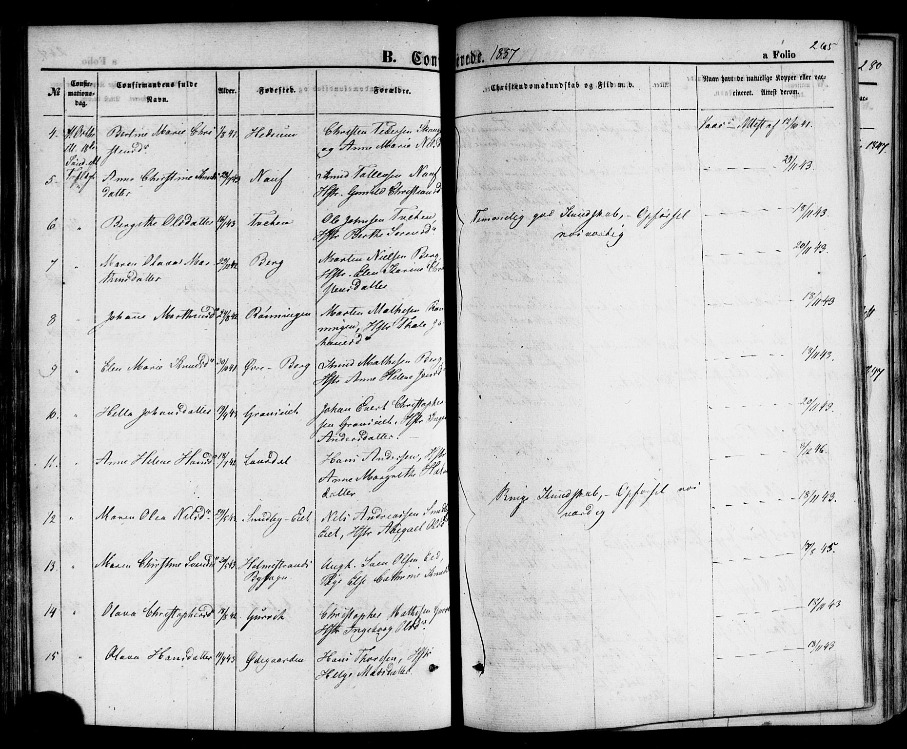 Hof kirkebøker, AV/SAKO-A-64/F/Fa/L0006: Parish register (official) no. I 6, 1851-1877, p. 265