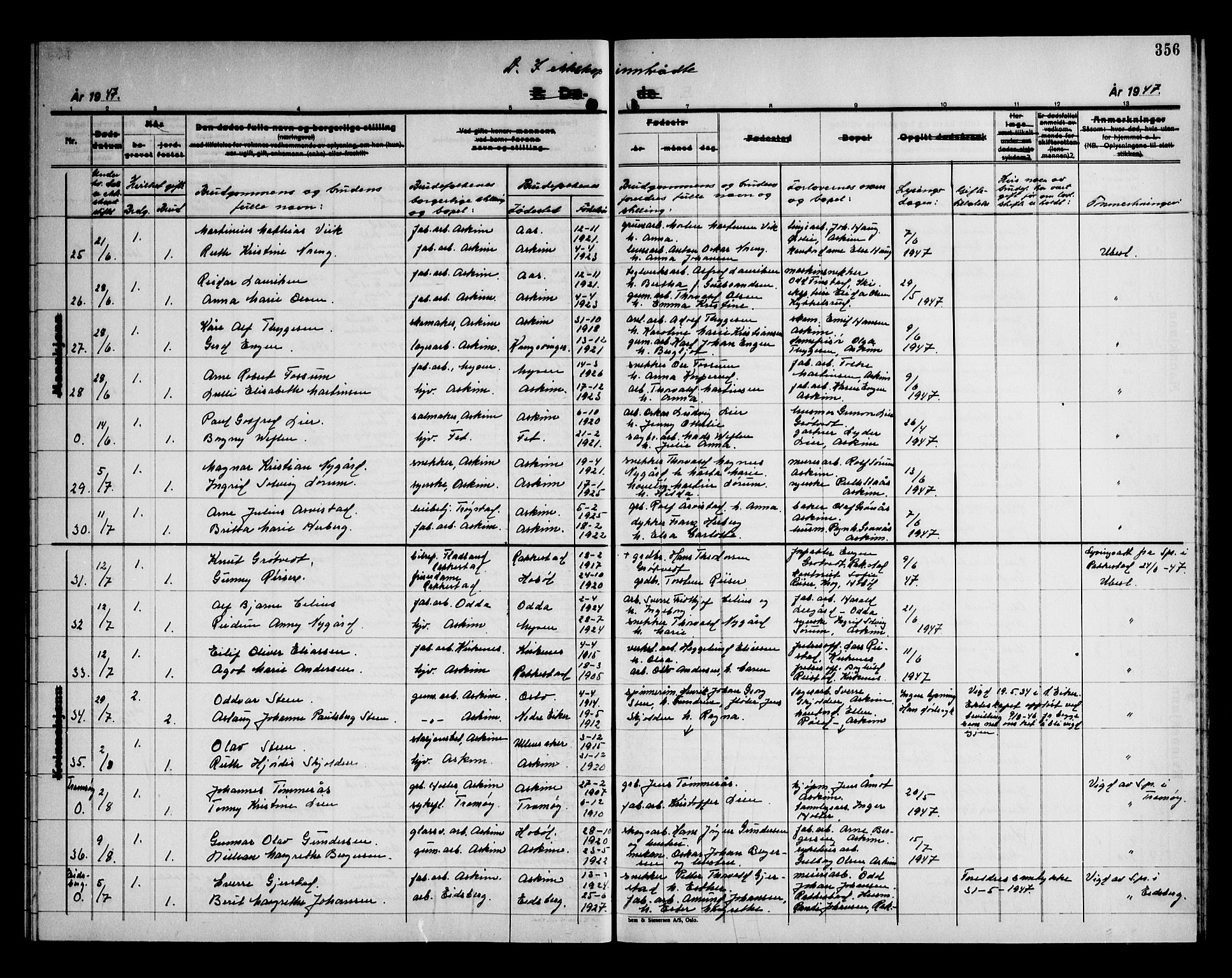 Askim prestekontor Kirkebøker, AV/SAO-A-10900/G/Ga/L0004: Parish register (copy) no. 4, 1938-1947, p. 356