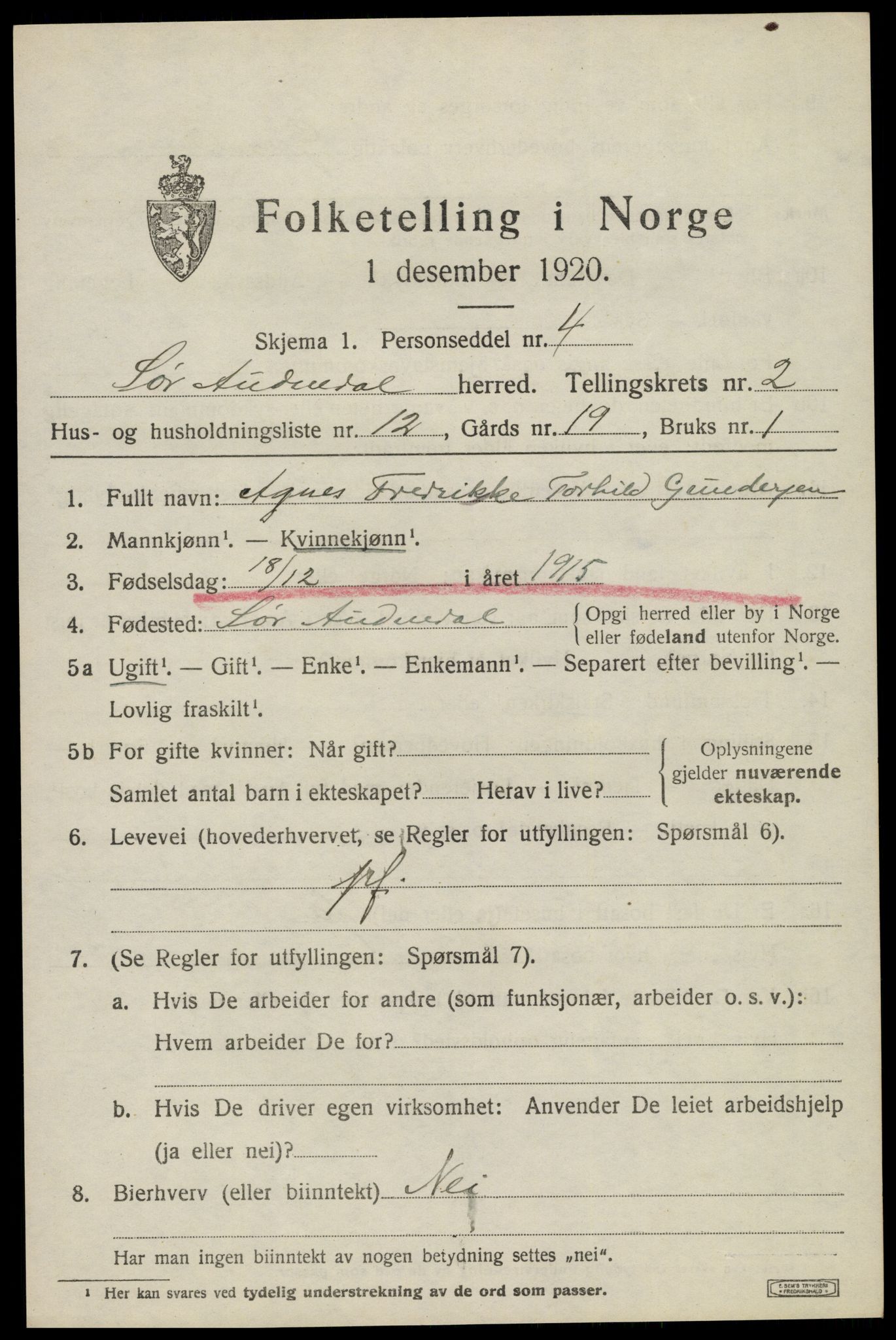 SAK, 1920 census for Sør-Audnedal, 1920, p. 1671