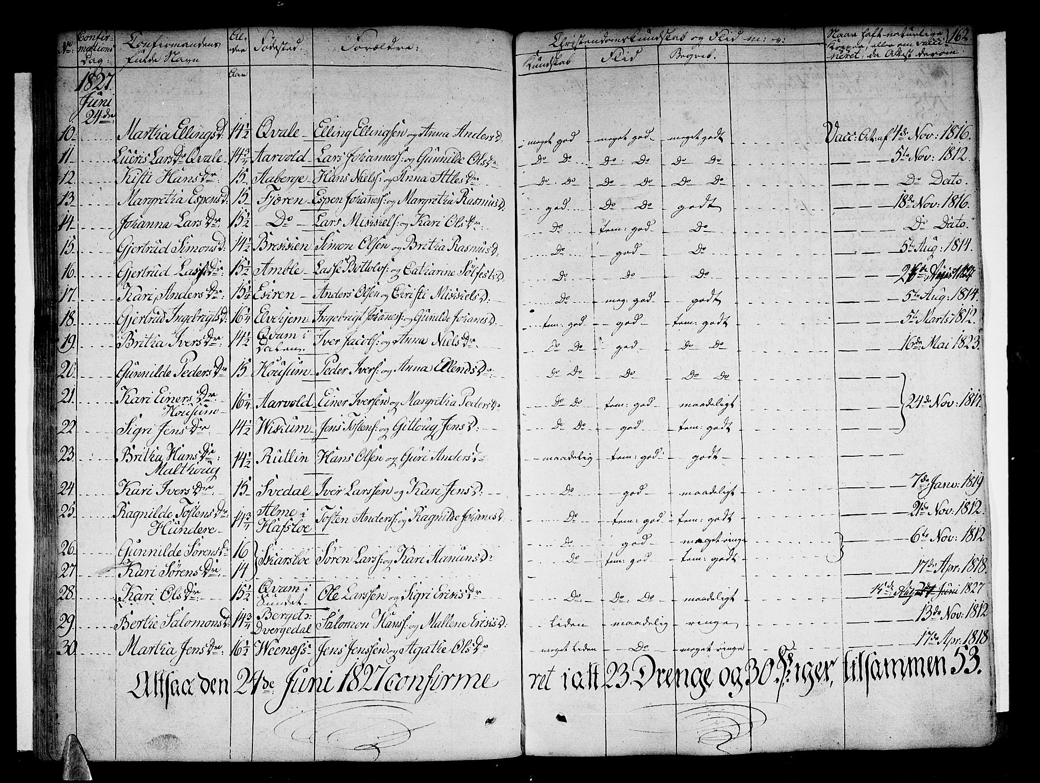 Sogndal sokneprestembete, SAB/A-81301/H/Haa/Haaa/L0010: Parish register (official) no. A 10, 1821-1838, p. 162