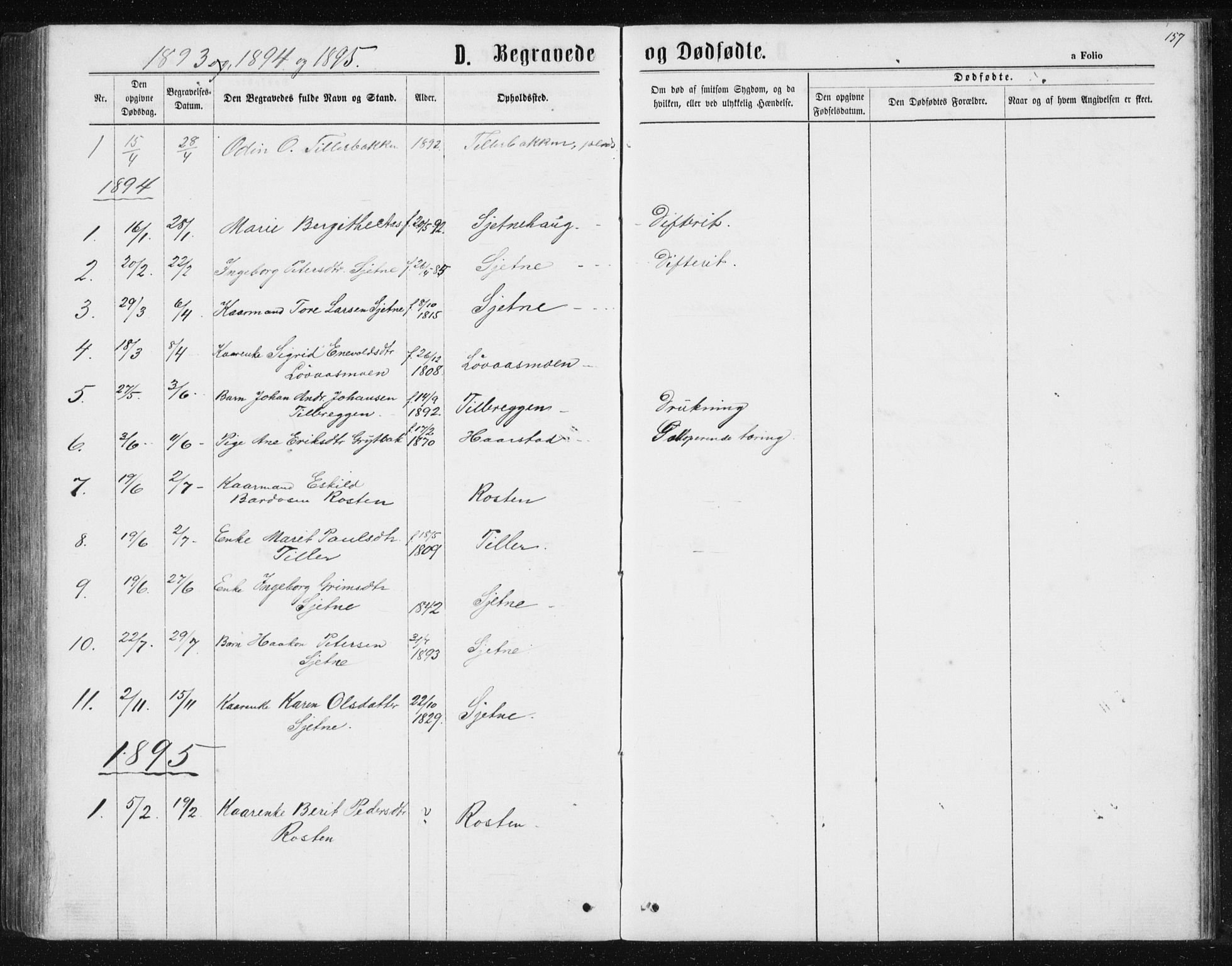Ministerialprotokoller, klokkerbøker og fødselsregistre - Sør-Trøndelag, SAT/A-1456/621/L0459: Parish register (copy) no. 621C02, 1866-1895, p. 157