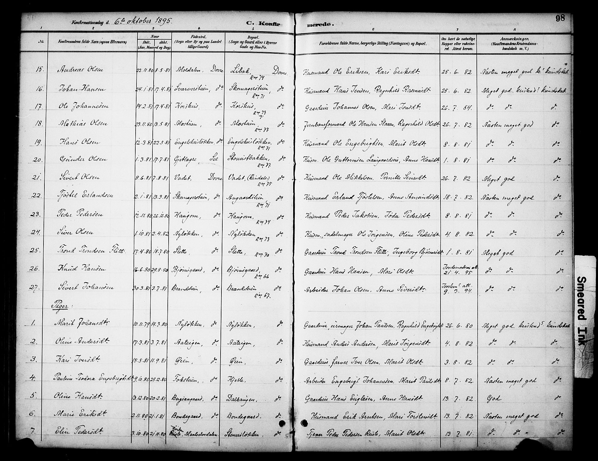 Dovre prestekontor, AV/SAH-PREST-066/H/Ha/Haa/L0003: Parish register (official) no. 3, 1891-1901, p. 98