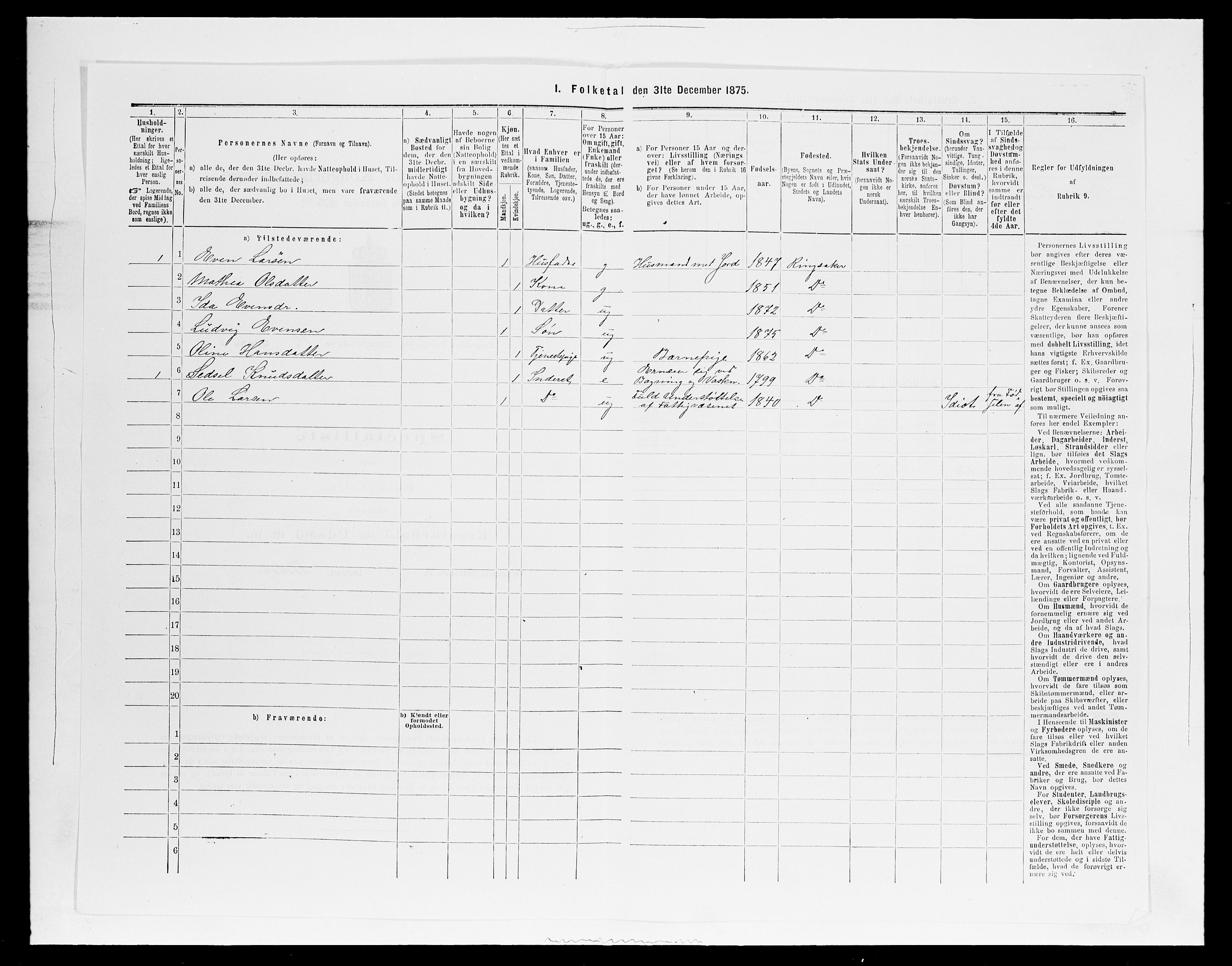 SAH, 1875 census for 0412P Ringsaker, 1875, p. 2618