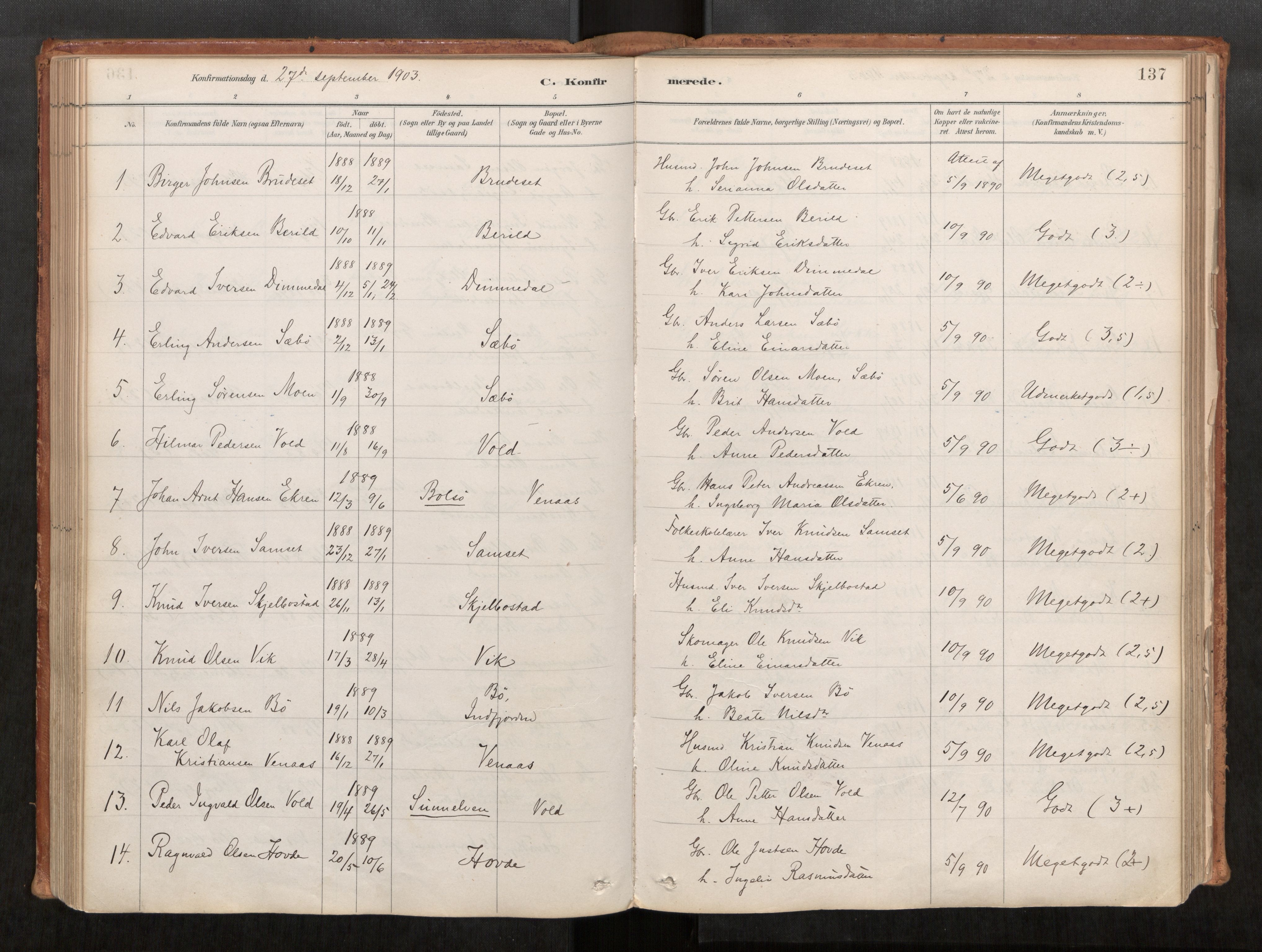 Ministerialprotokoller, klokkerbøker og fødselsregistre - Møre og Romsdal, AV/SAT-A-1454/543/L0568: Parish register (official) no. 543A03, 1885-1915, p. 137