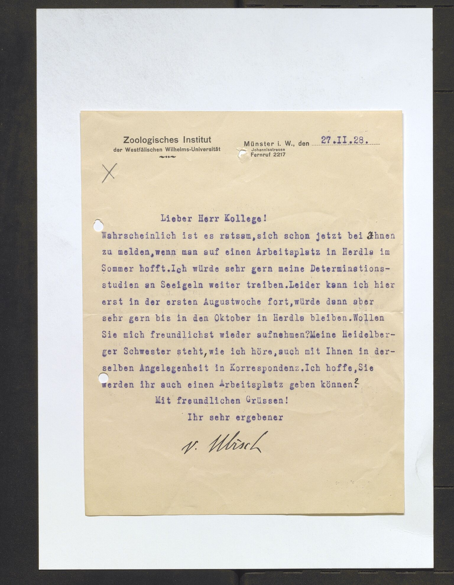 Bergens Museum, AV/SAB-A-17301/13/D/L0002: Korrespondanse , 1928-1940, p. 276
