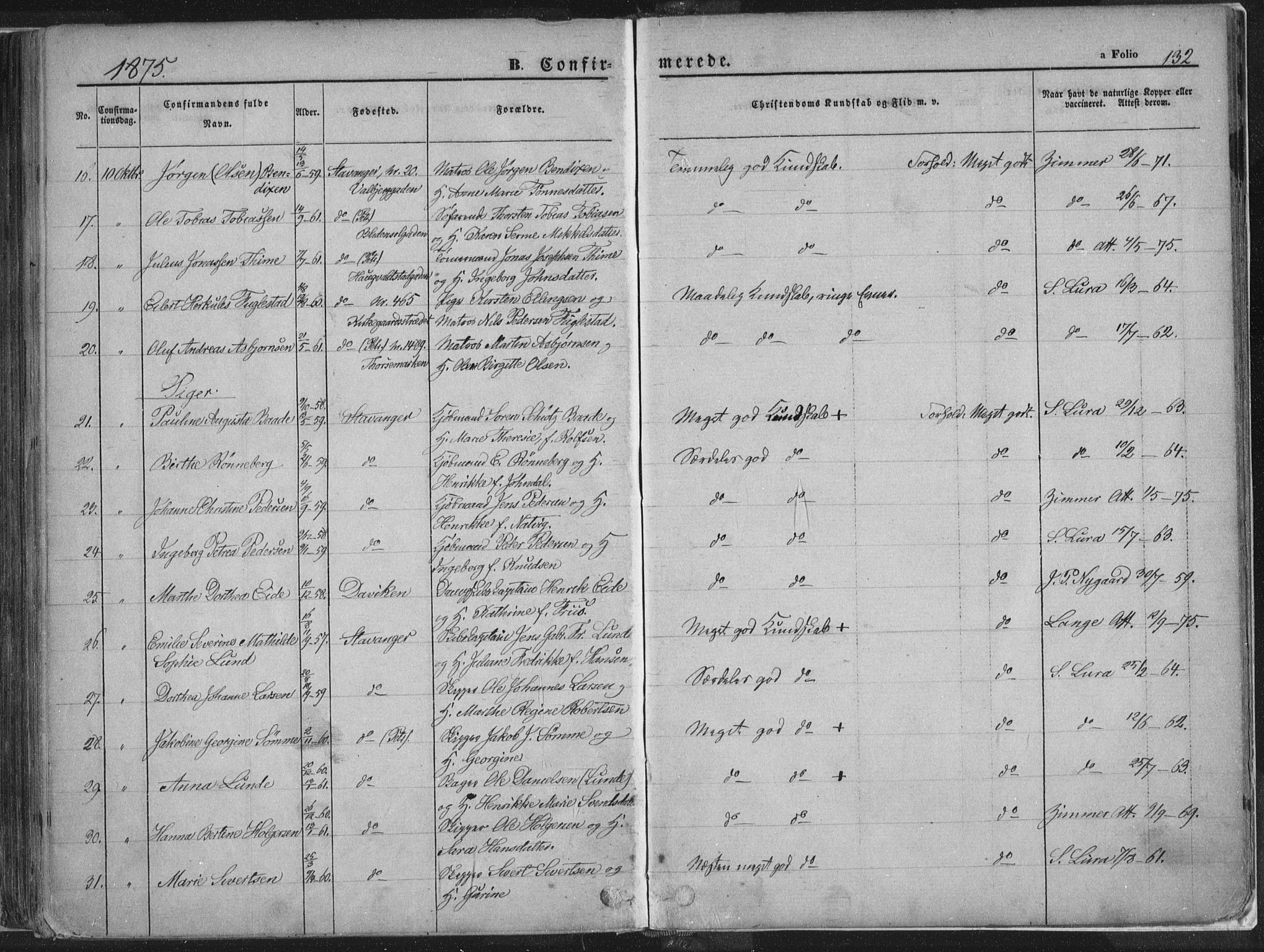 Domkirken sokneprestkontor, SAST/A-101812/001/30/30BA/L0018: Parish register (official) no. A 17, 1857-1877, p. 132