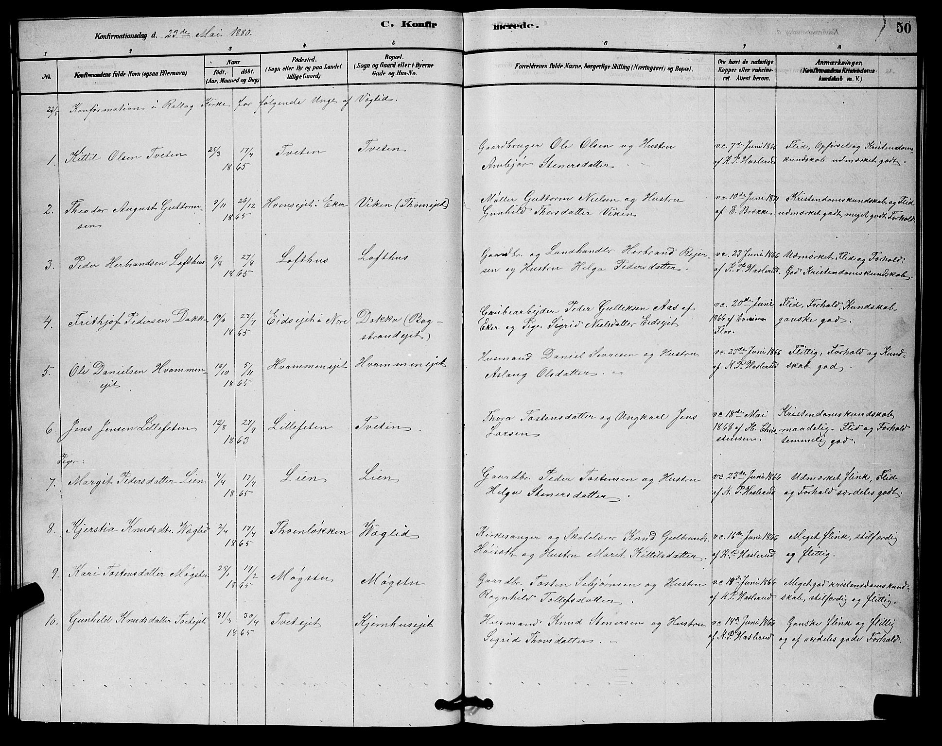 Rollag kirkebøker, SAKO/A-240/G/Gb/L0002: Parish register (copy) no. II 2, 1878-1898, p. 50