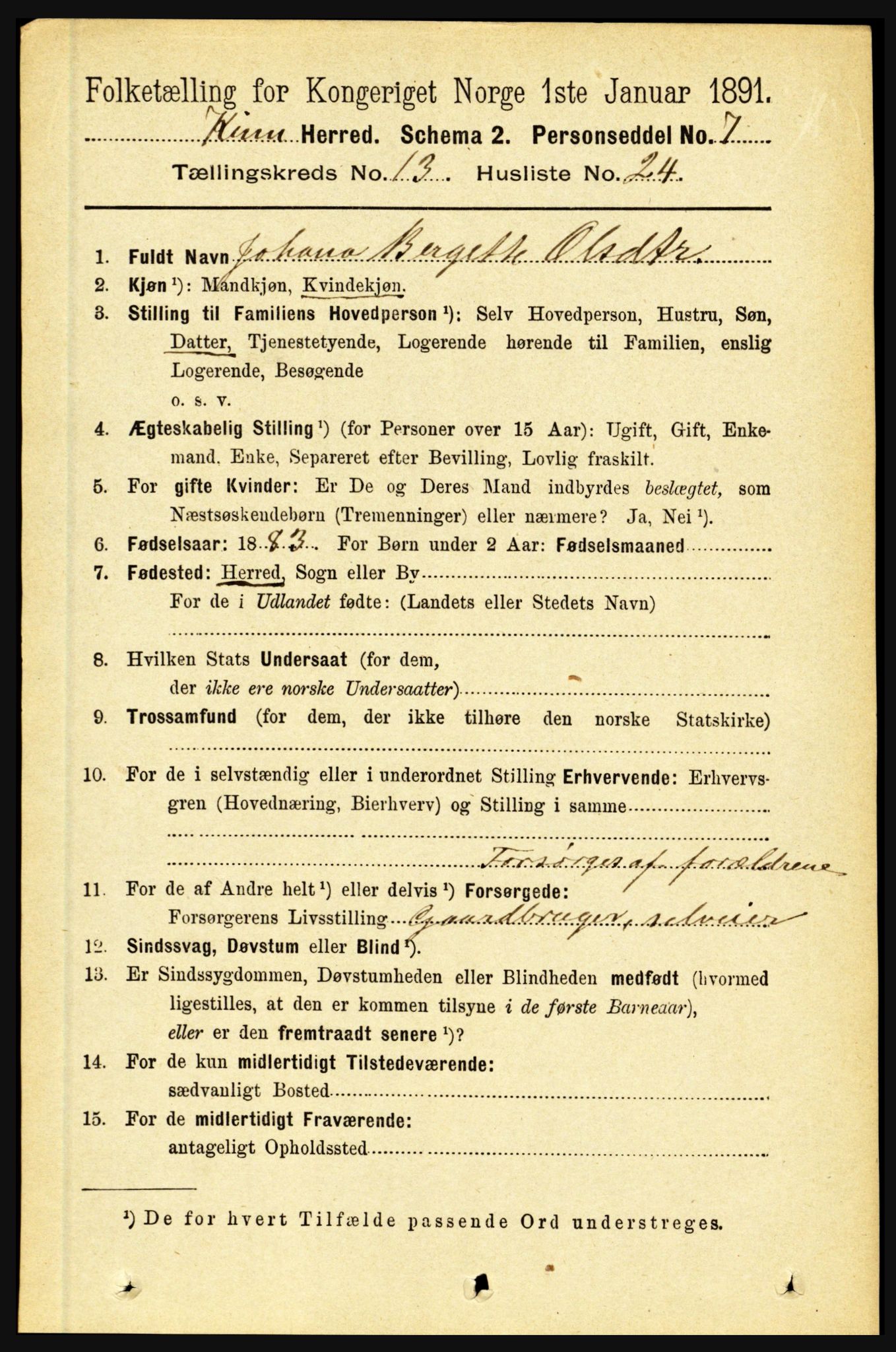 RA, 1891 census for 1437 Kinn, 1891, p. 5230