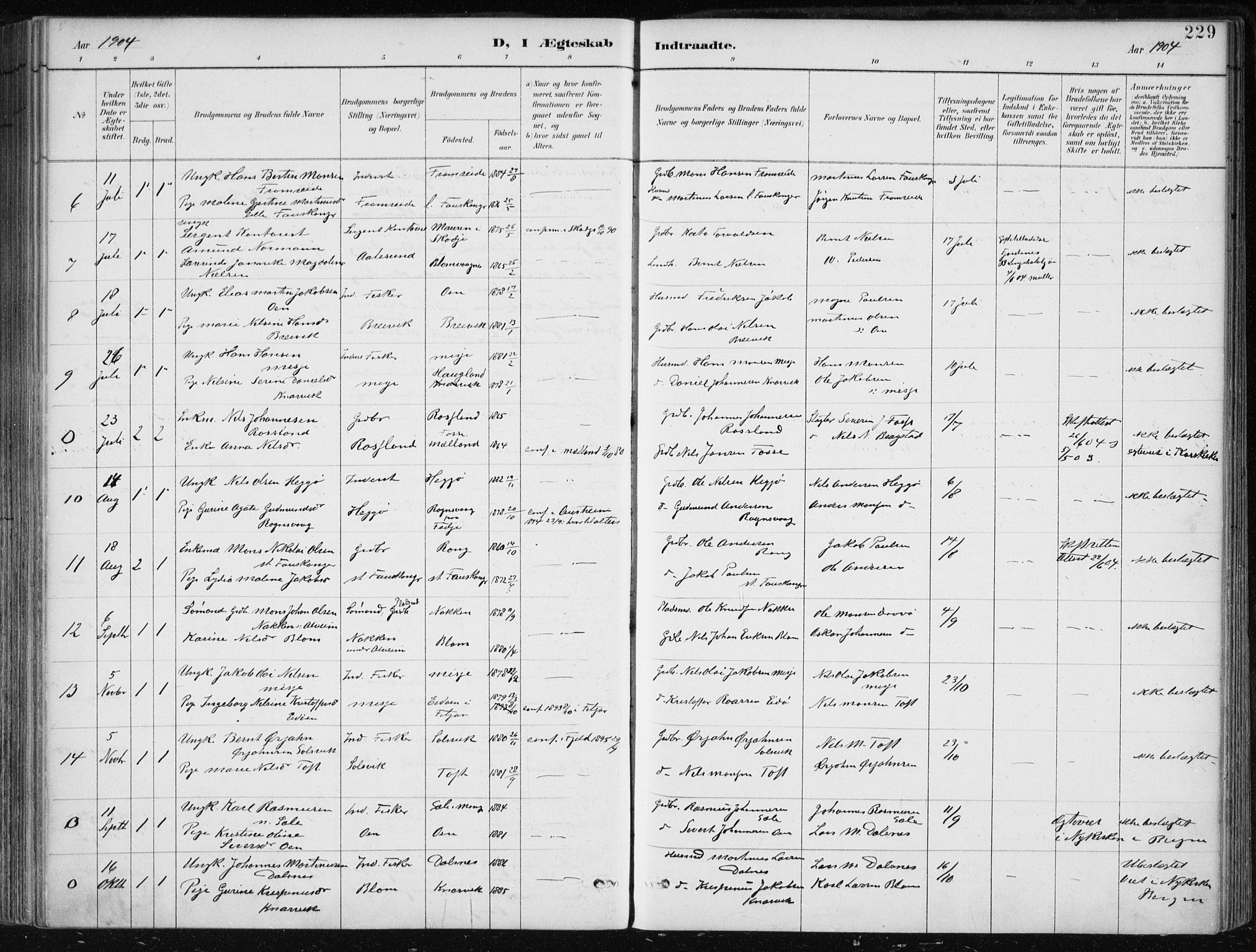Herdla Sokneprestembete, SAB/A-75701/H/Haa: Parish register (official) no. A 4, 1891-1905, p. 229
