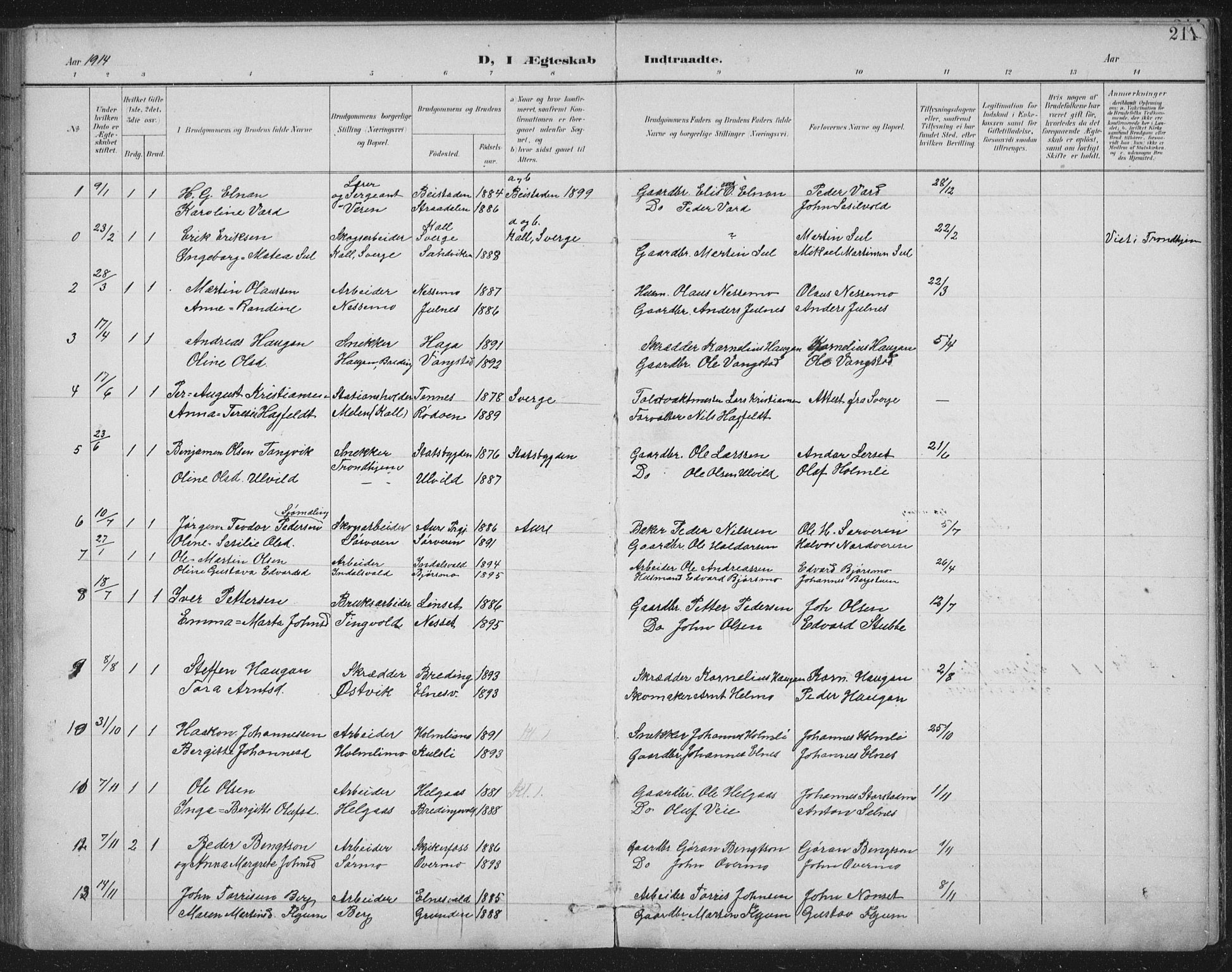 Ministerialprotokoller, klokkerbøker og fødselsregistre - Nord-Trøndelag, SAT/A-1458/724/L0269: Parish register (copy) no. 724C05, 1899-1920, p. 211