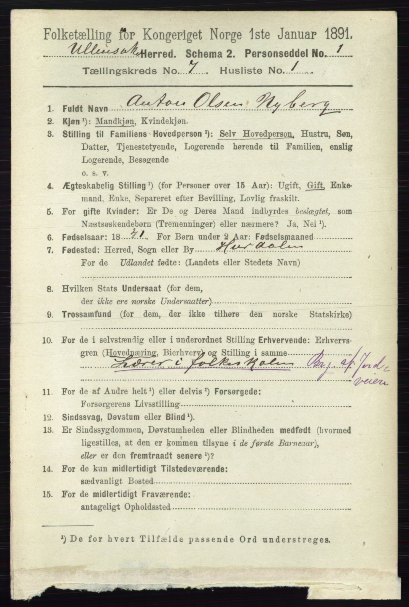 RA, 1891 census for 0235 Ullensaker, 1891, p. 3066