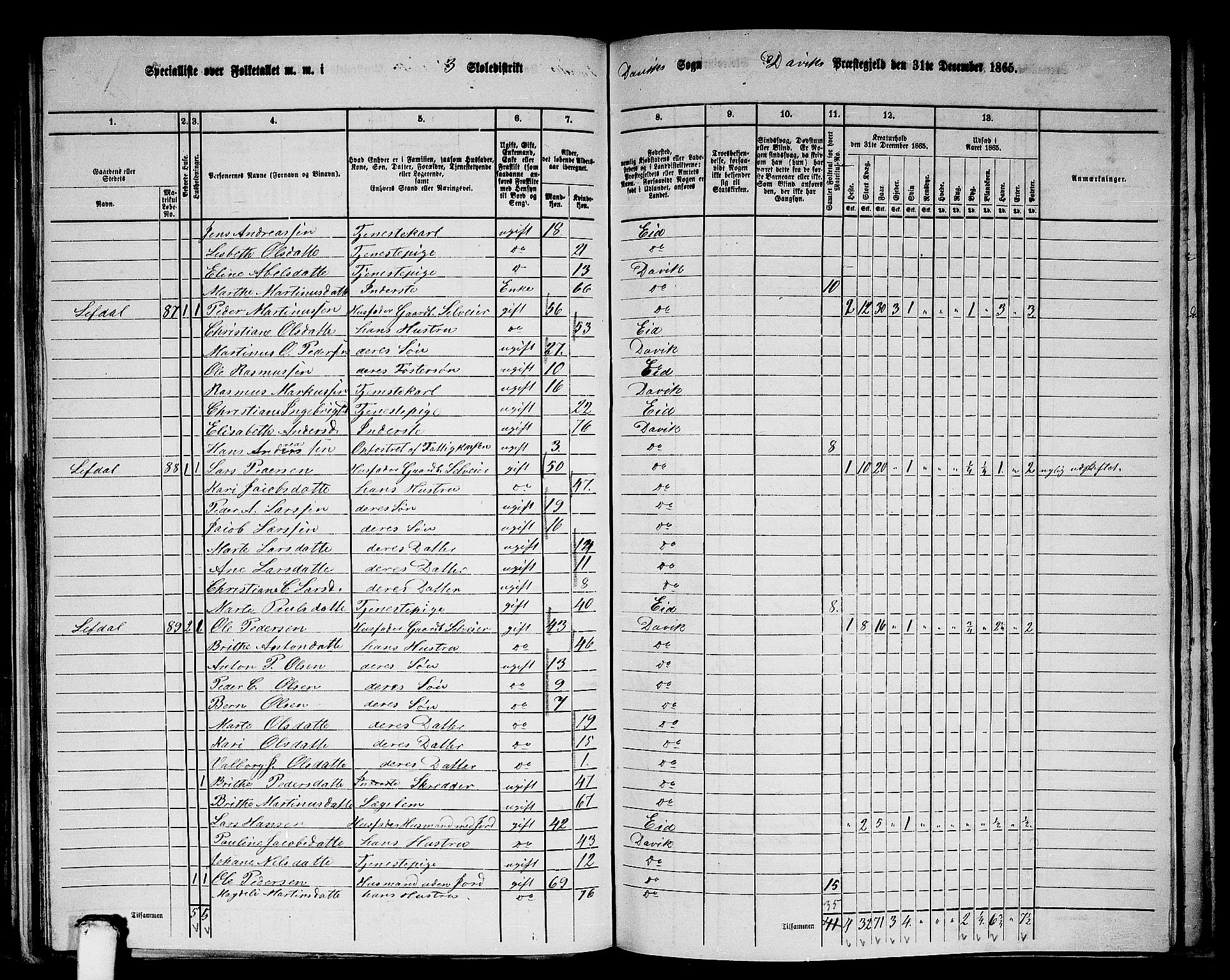 RA, 1865 census for Davik, 1865, p. 62