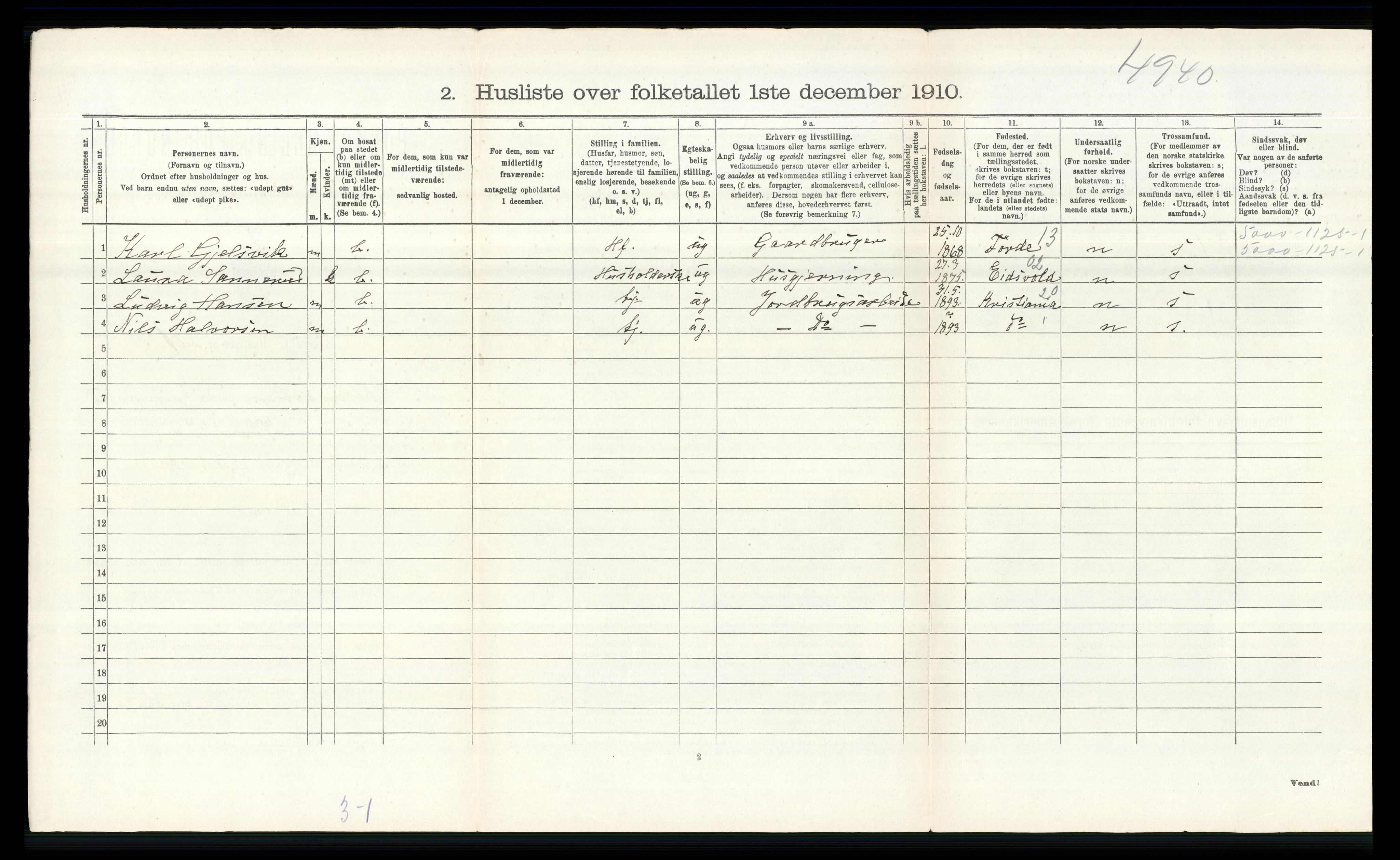 RA, 1910 census for Ullensaker, 1910, p. 1760