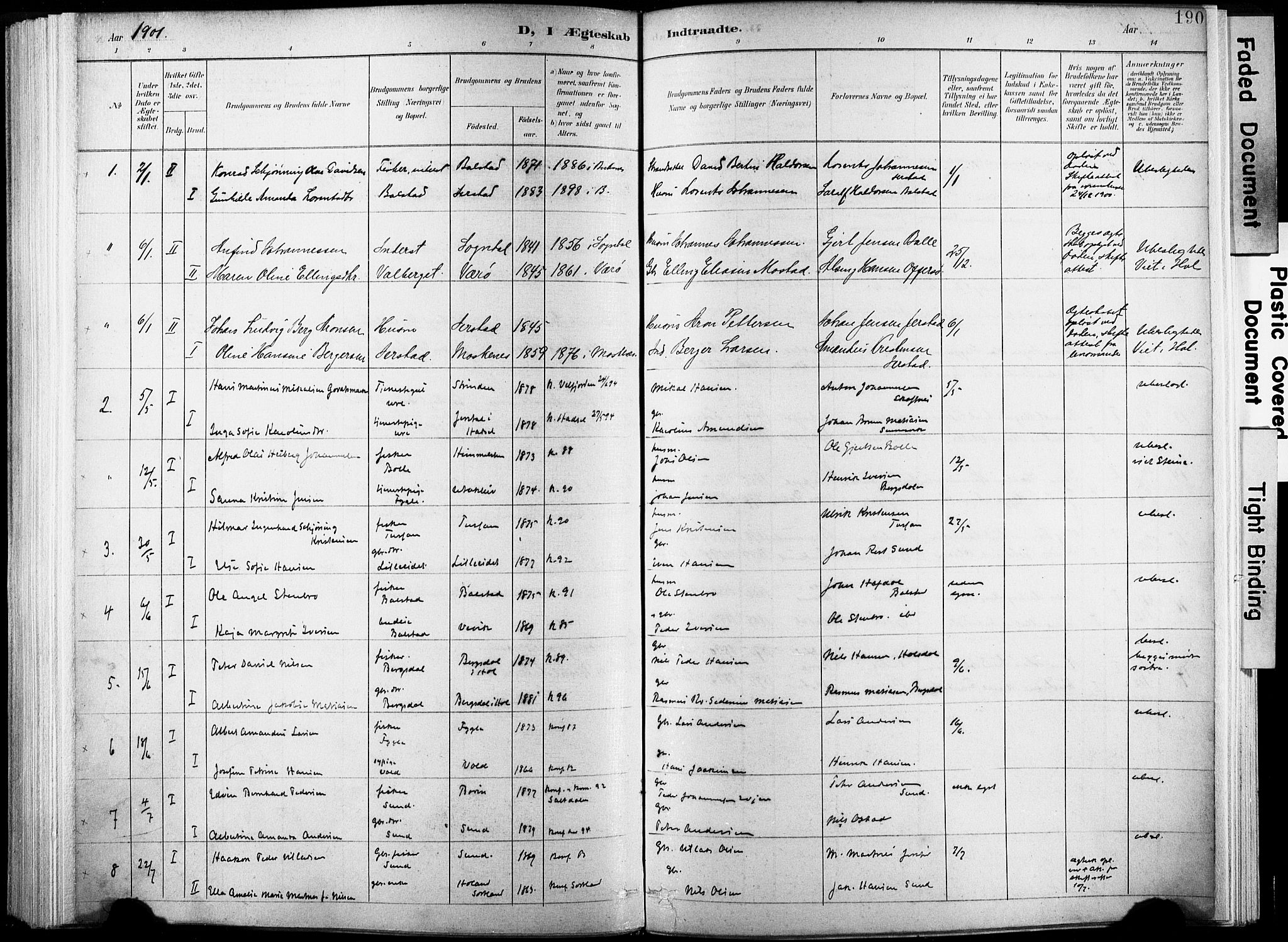 Ministerialprotokoller, klokkerbøker og fødselsregistre - Nordland, AV/SAT-A-1459/881/L1151: Parish register (official) no. 881A04, 1899-1907, p. 190