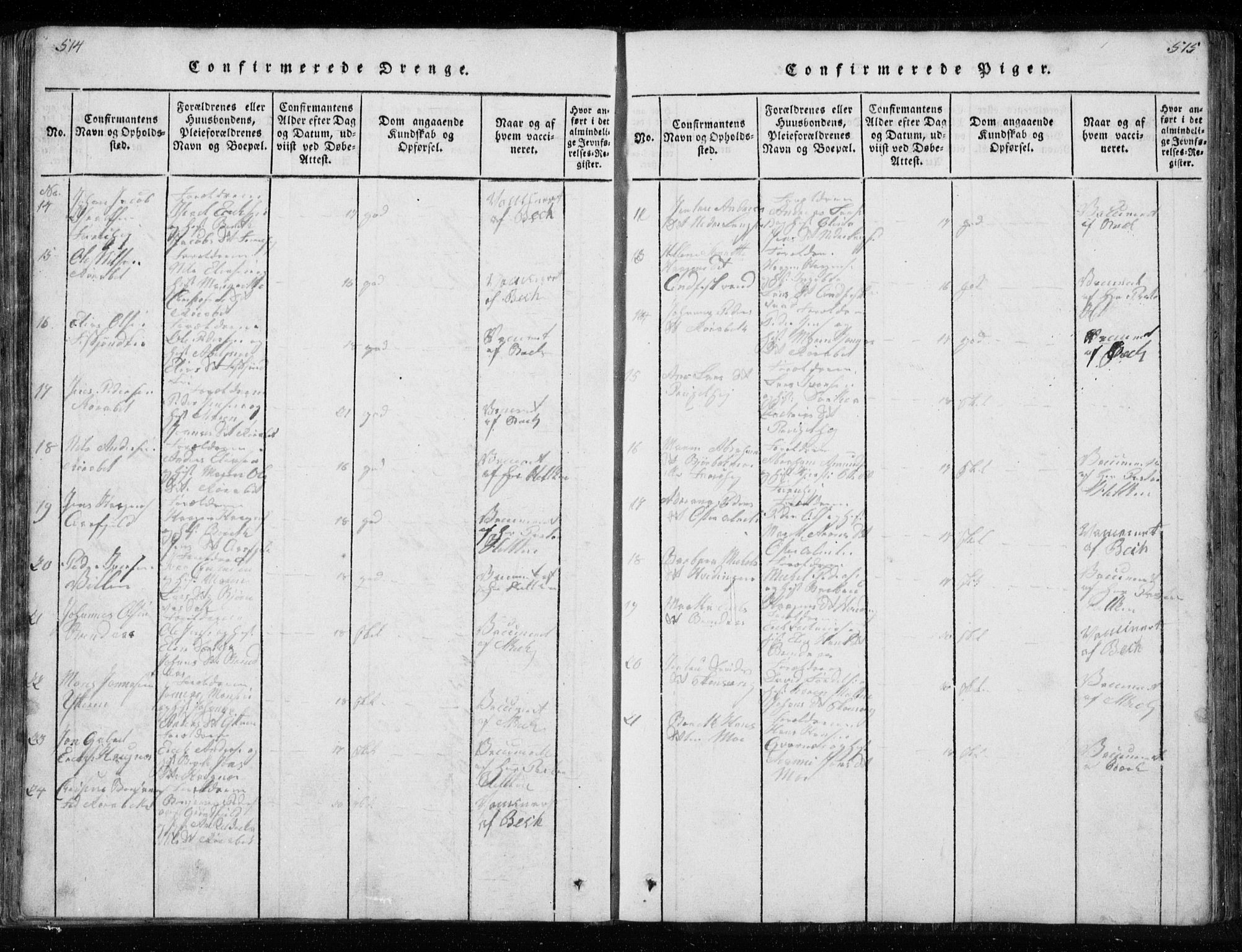 Ministerialprotokoller, klokkerbøker og fødselsregistre - Nordland, SAT/A-1459/827/L0412: Parish register (copy) no. 827C01, 1820-1841, p. 514-515