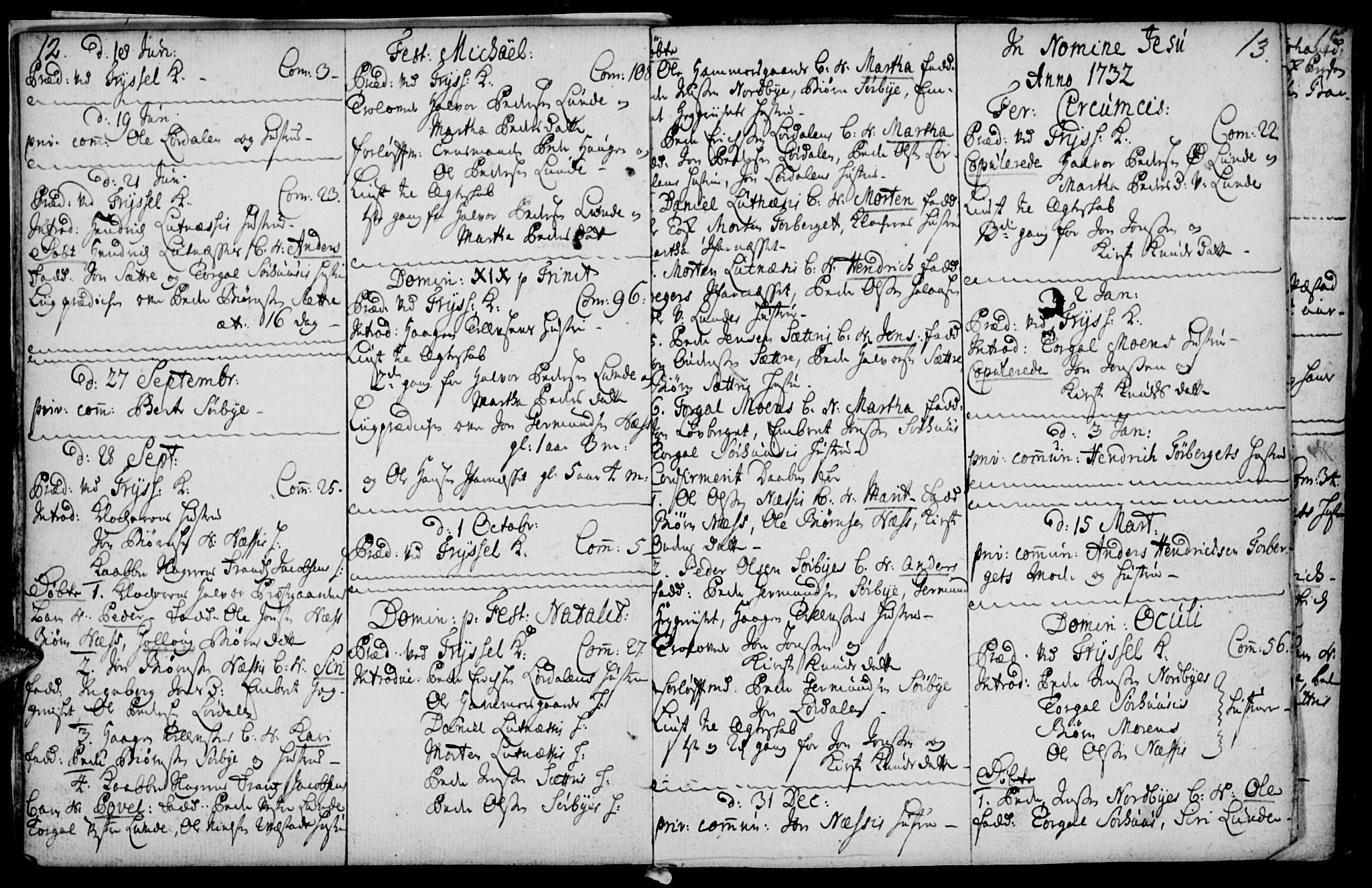 Elverum prestekontor, SAH/PREST-044/H/Ha/Haa/L0001: Parish register (official) no. 1, 1730-1760, p. 12-13