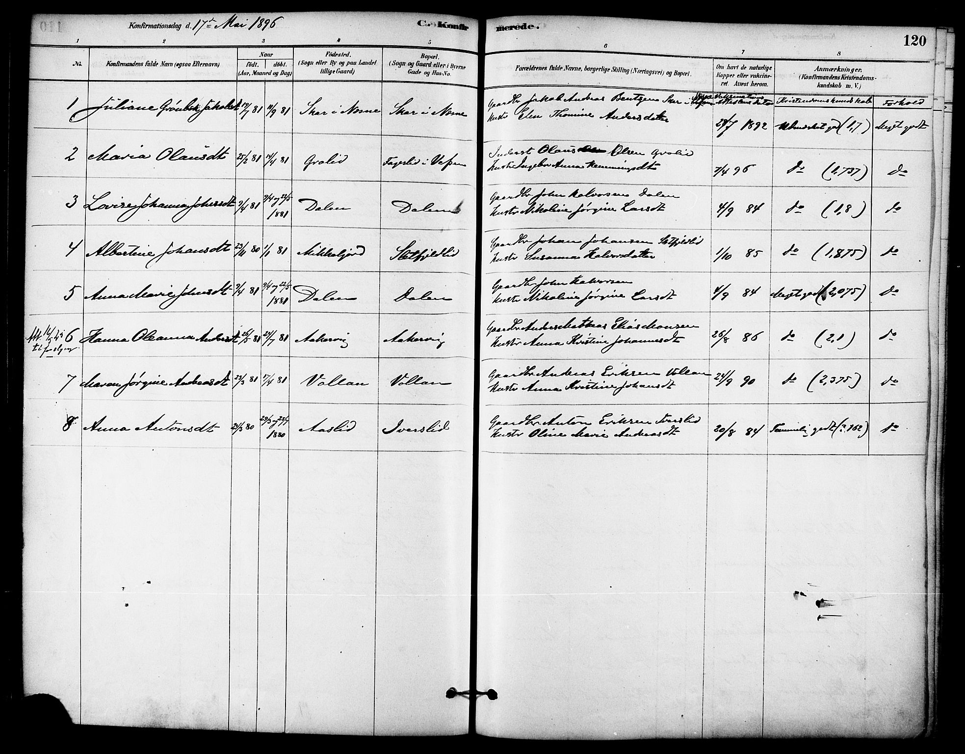 Ministerialprotokoller, klokkerbøker og fødselsregistre - Nordland, AV/SAT-A-1459/823/L0325: Parish register (official) no. 823A02, 1878-1898, p. 120