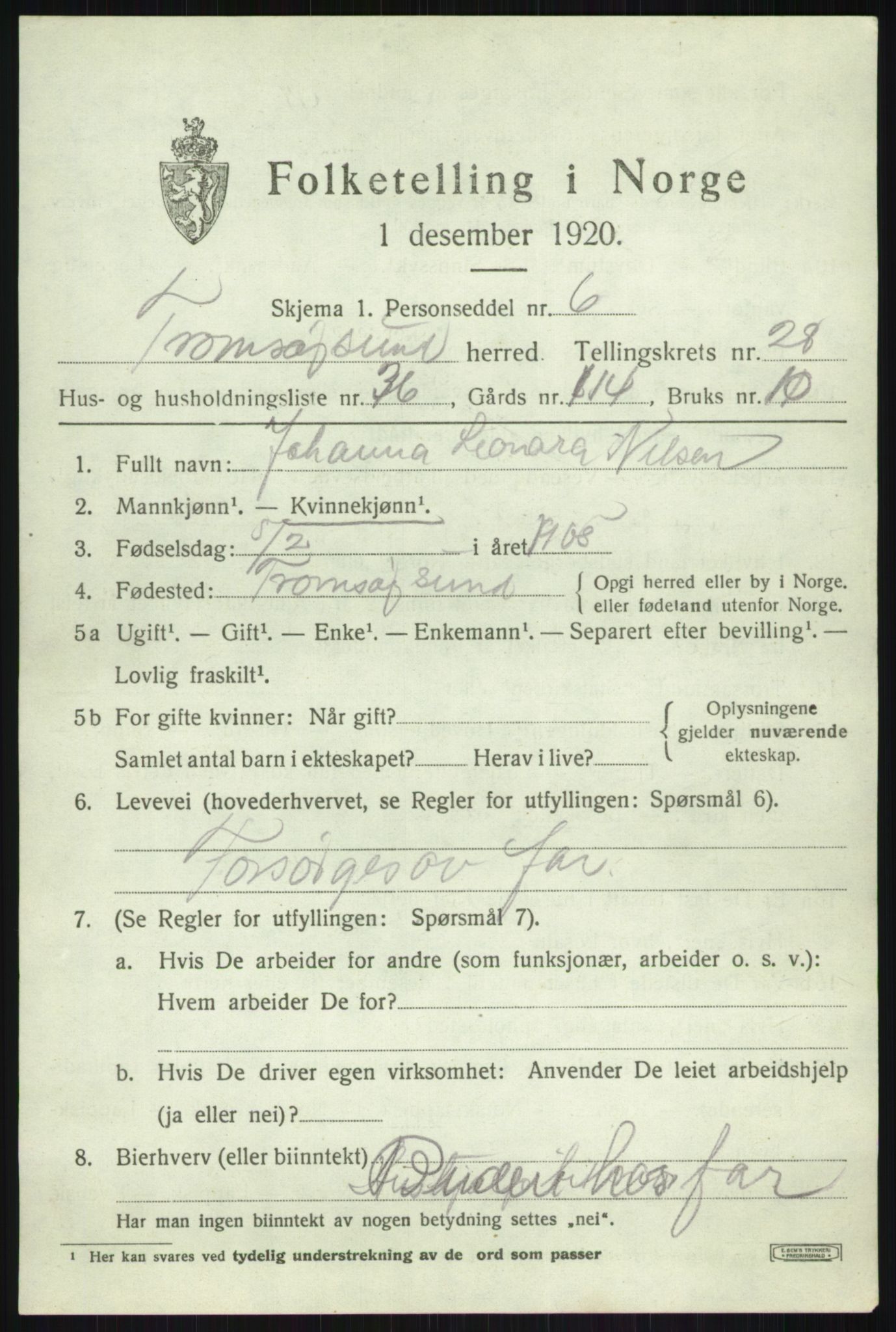 SATØ, 1920 census for Tromsøysund, 1920, p. 13226