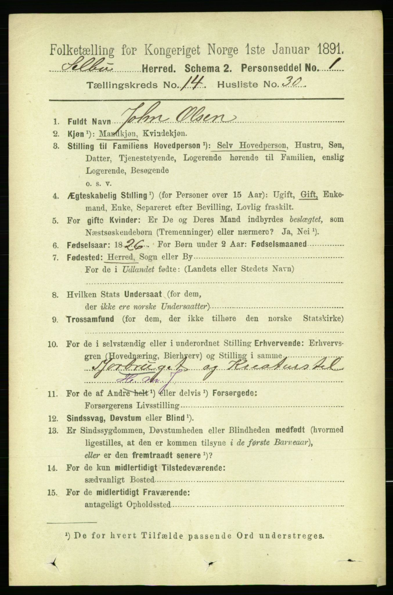 RA, 1891 census for 1664 Selbu, 1891, p. 5283