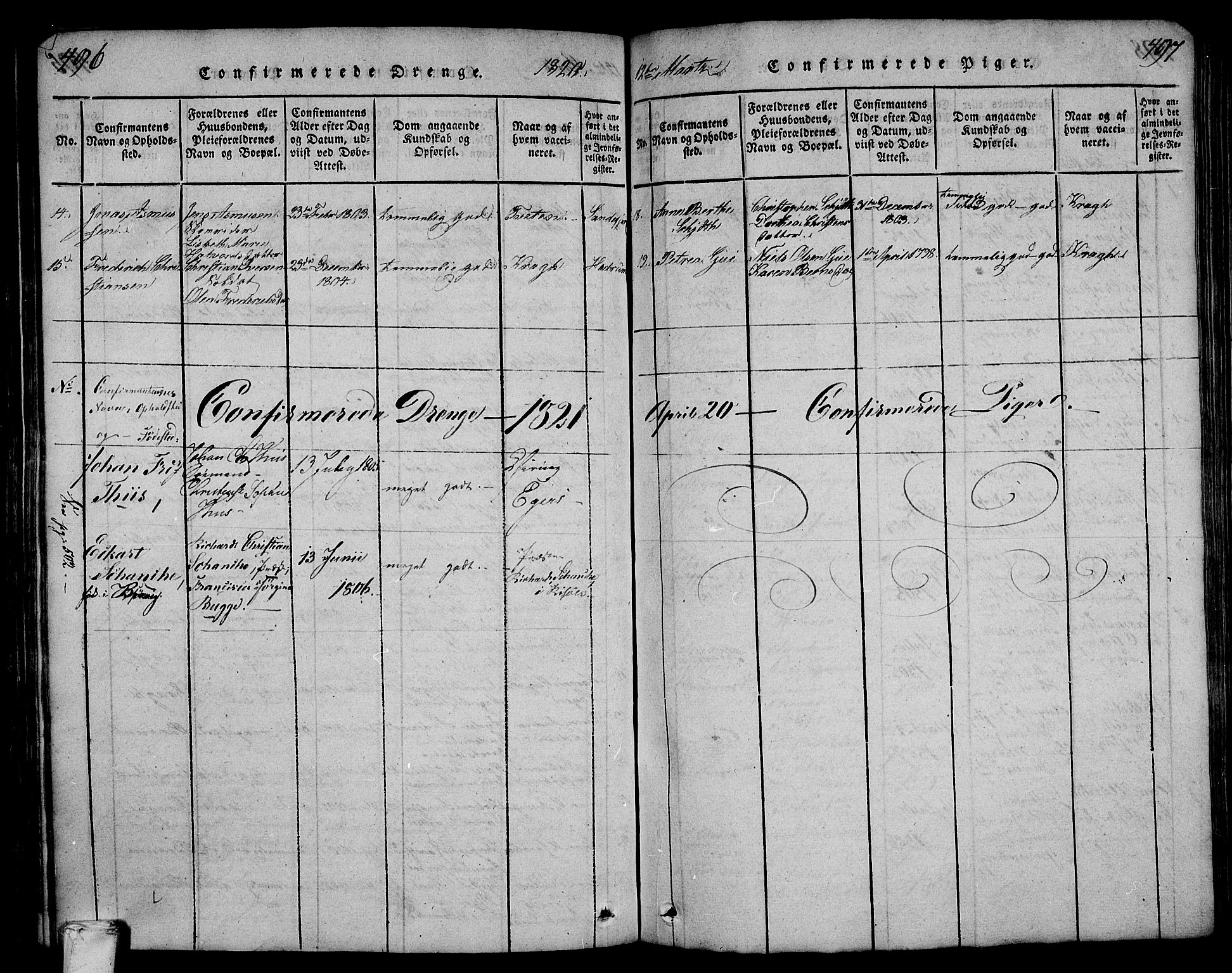 Larvik kirkebøker, SAKO/A-352/F/Fa/L0001: Parish register (official) no. I 1, 1814-1825, p. 496-497