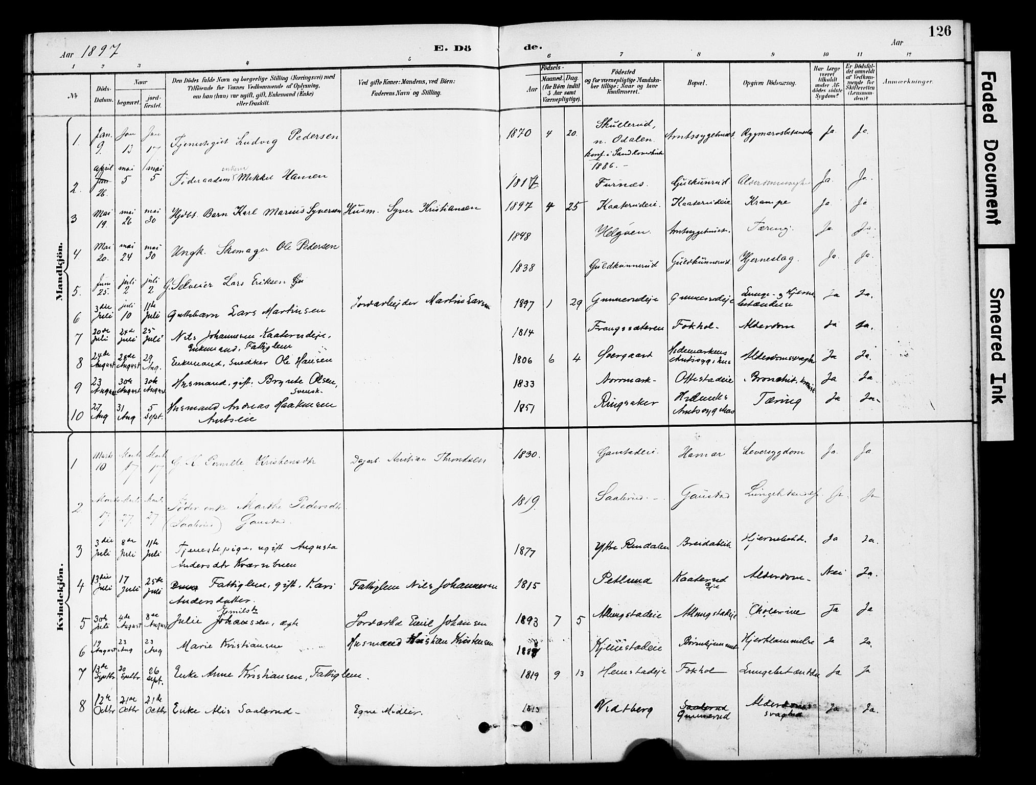Stange prestekontor, SAH/PREST-002/K/L0021: Parish register (official) no. 21, 1891-1902, p. 126