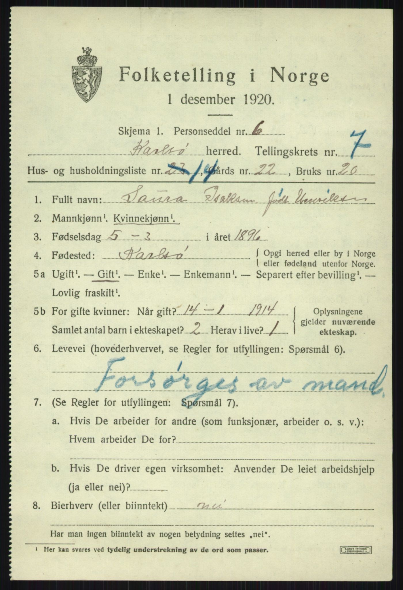 SATØ, 1920 census for Karlsøy, 1920, p. 2886