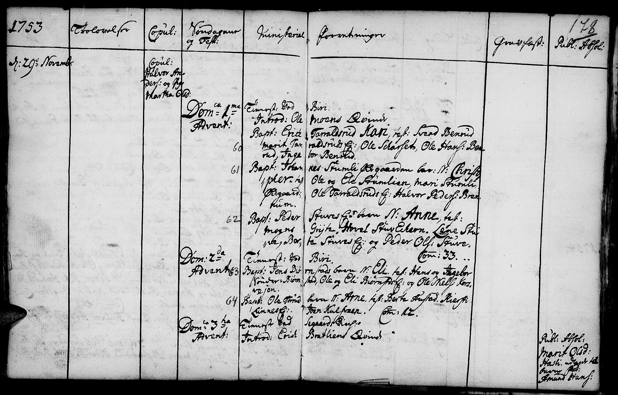 Biri prestekontor, SAH/PREST-096/H/Ha/Haa/L0001: Parish register (official) no. 1, 1730-1754, p. 178