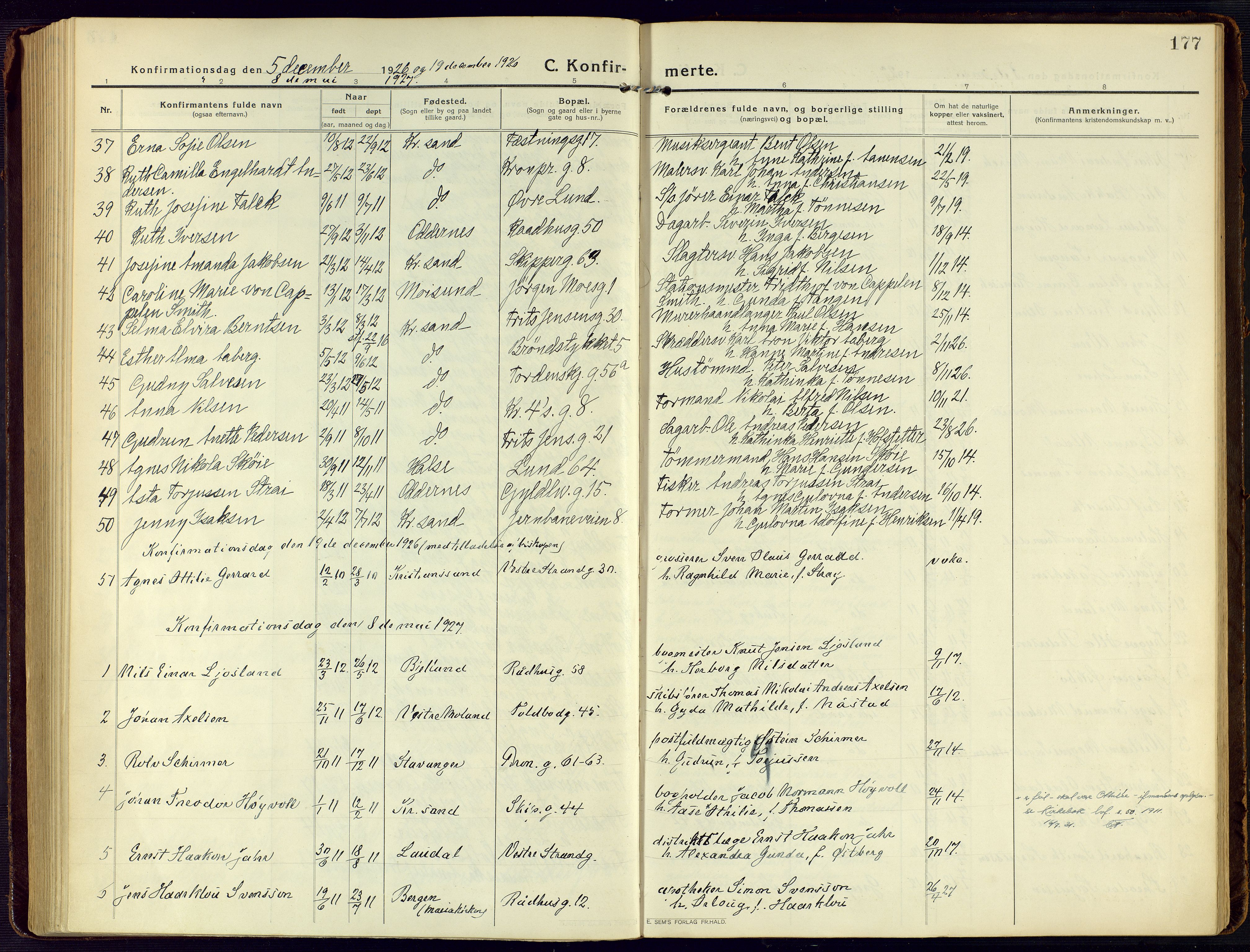 Kristiansand domprosti, SAK/1112-0006/F/Fa/L0026: Parish register (official) no. A 25, 1916-1928, p. 177