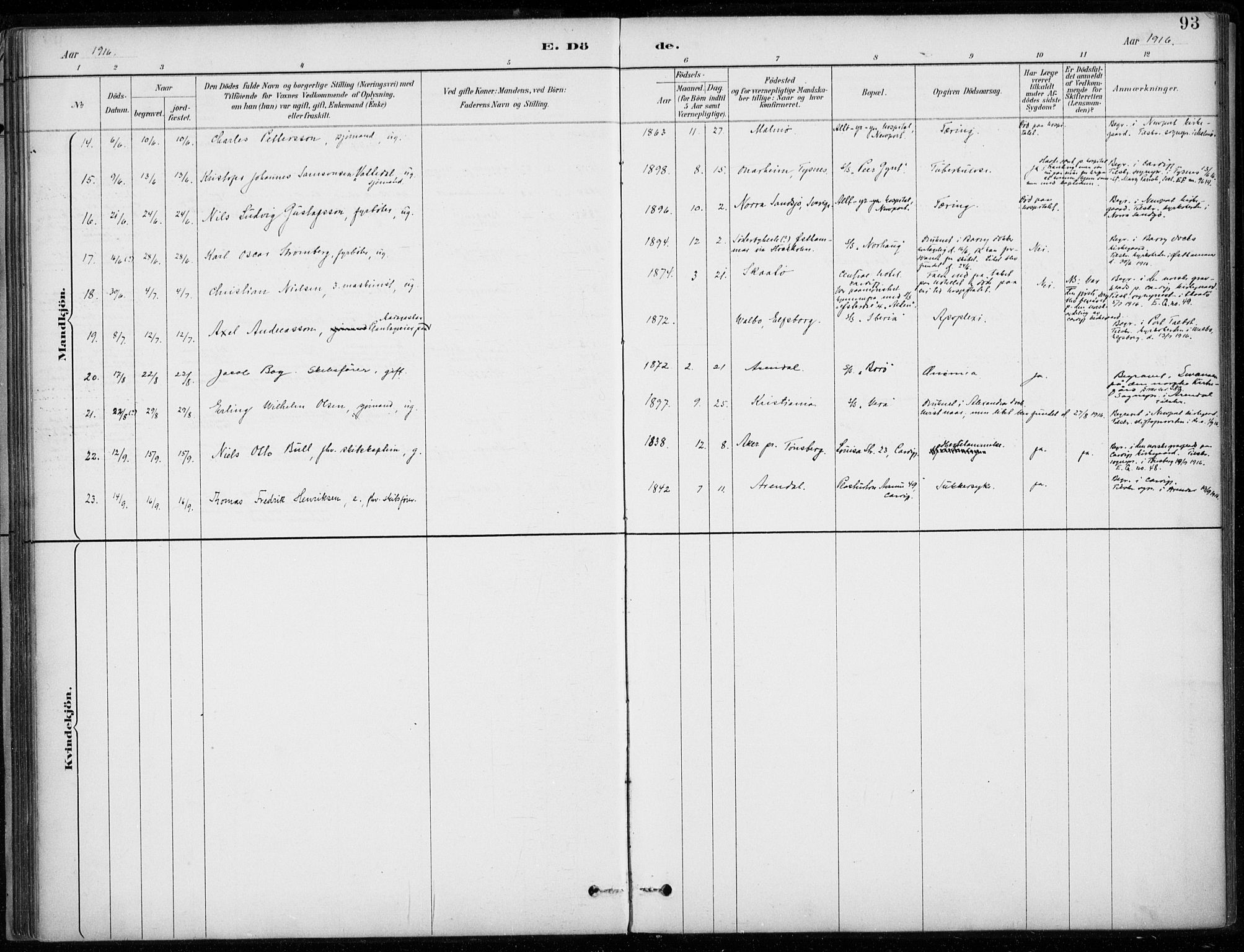 Den norske sjømannsmisjon i utlandet/Bristolhavnene(Cardiff-Swansea), SAB/SAB/PA-0102/H/Ha/Haa/L0002: Parish register (official) no. A 2, 1887-1932, p. 93