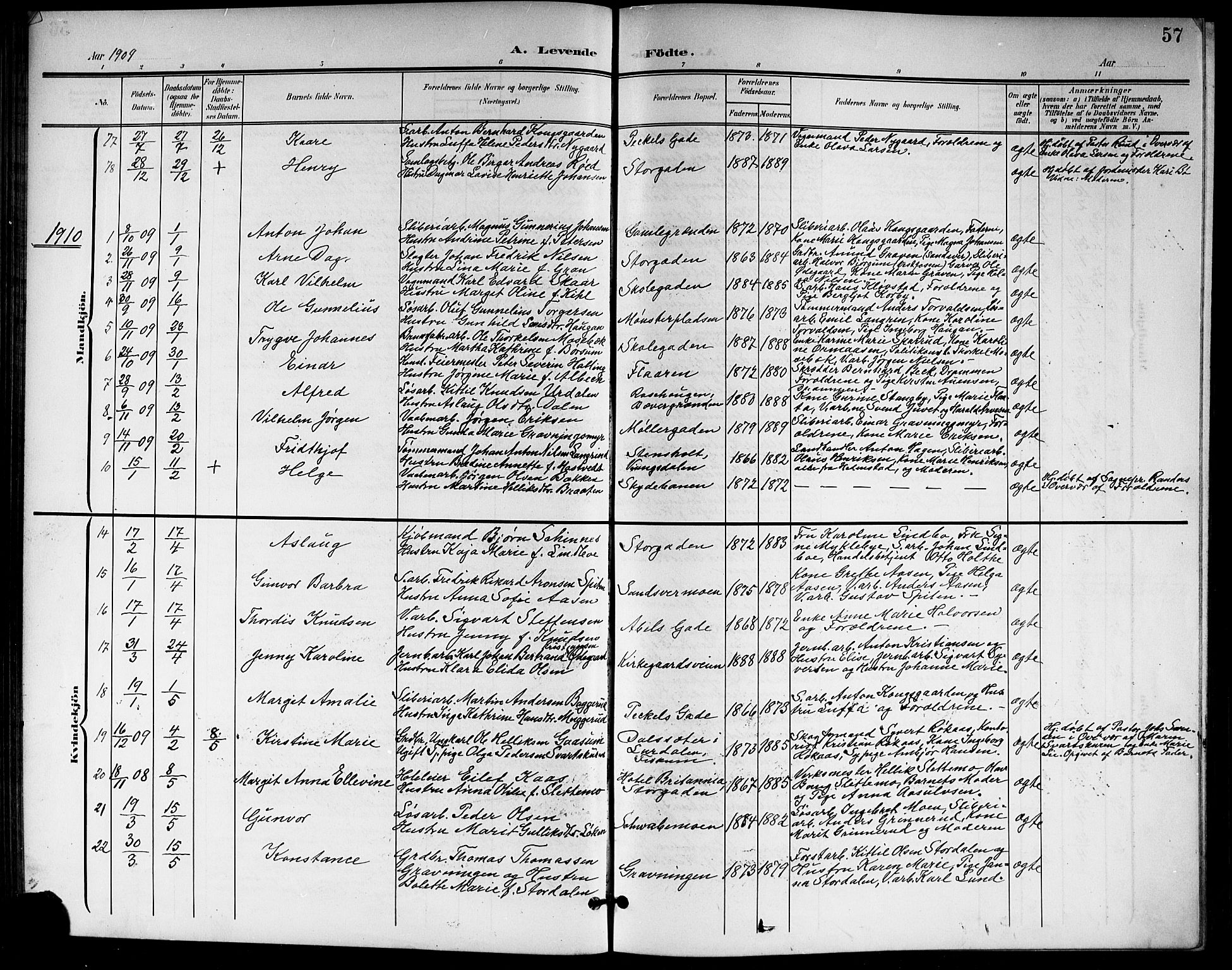 Kongsberg kirkebøker, AV/SAKO-A-22/G/Ga/L0007: Parish register (copy) no. 7, 1901-1915, p. 57