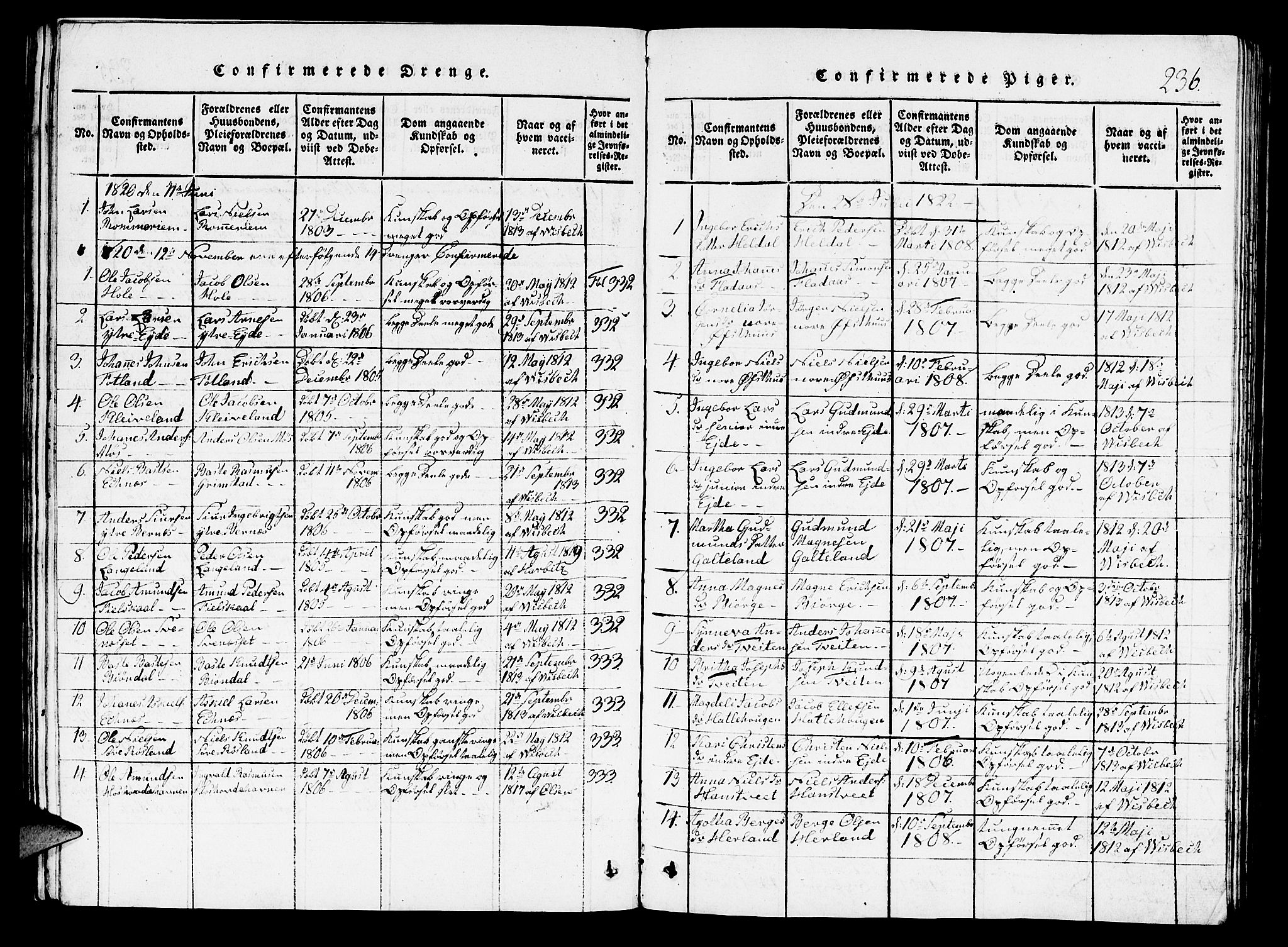 Hosanger sokneprestembete, SAB/A-75801/H/Hab: Parish register (copy) no. A 1 /1, 1816-1856, p. 236