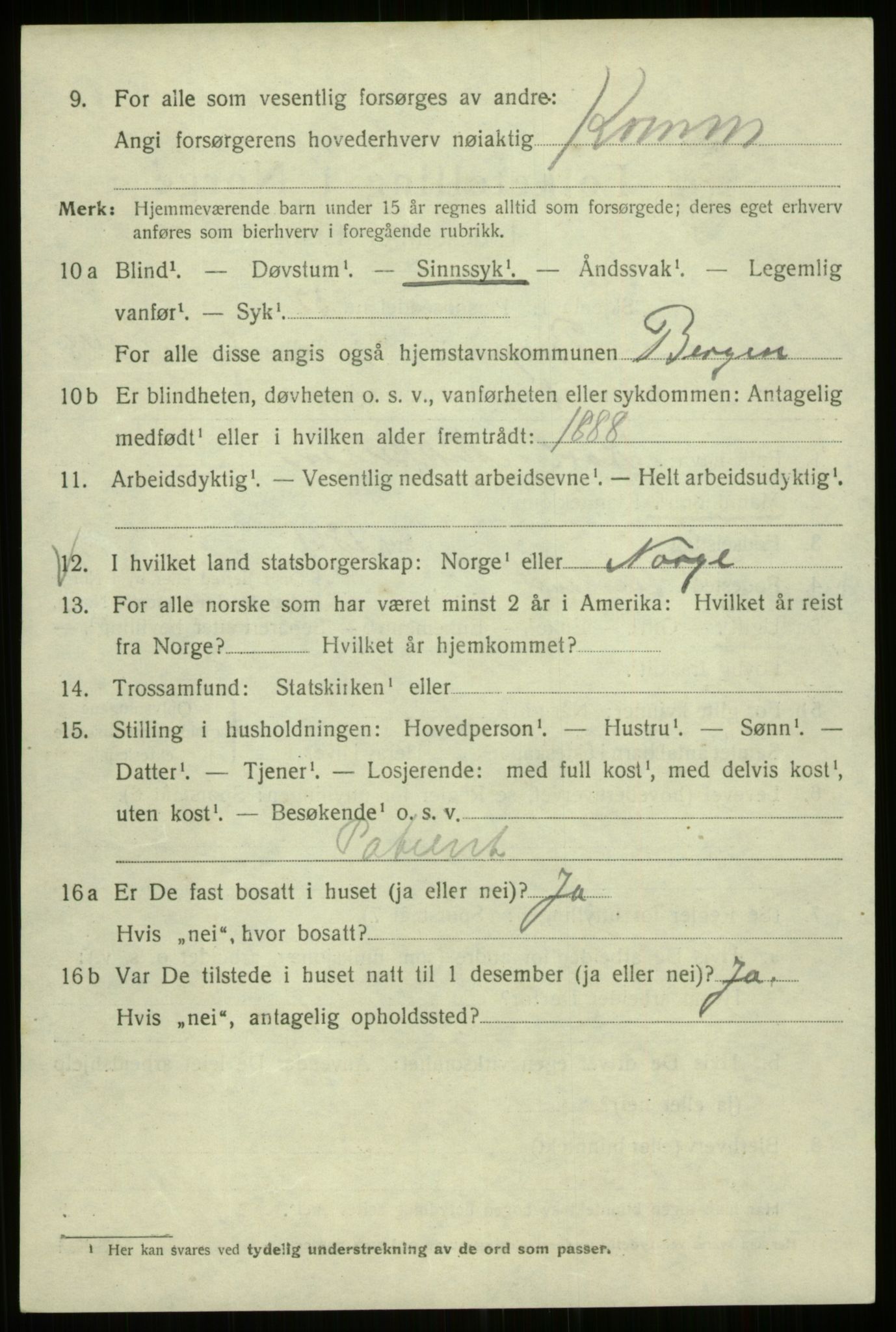 SAB, 1920 census for Bergen, 1920, p. 237919