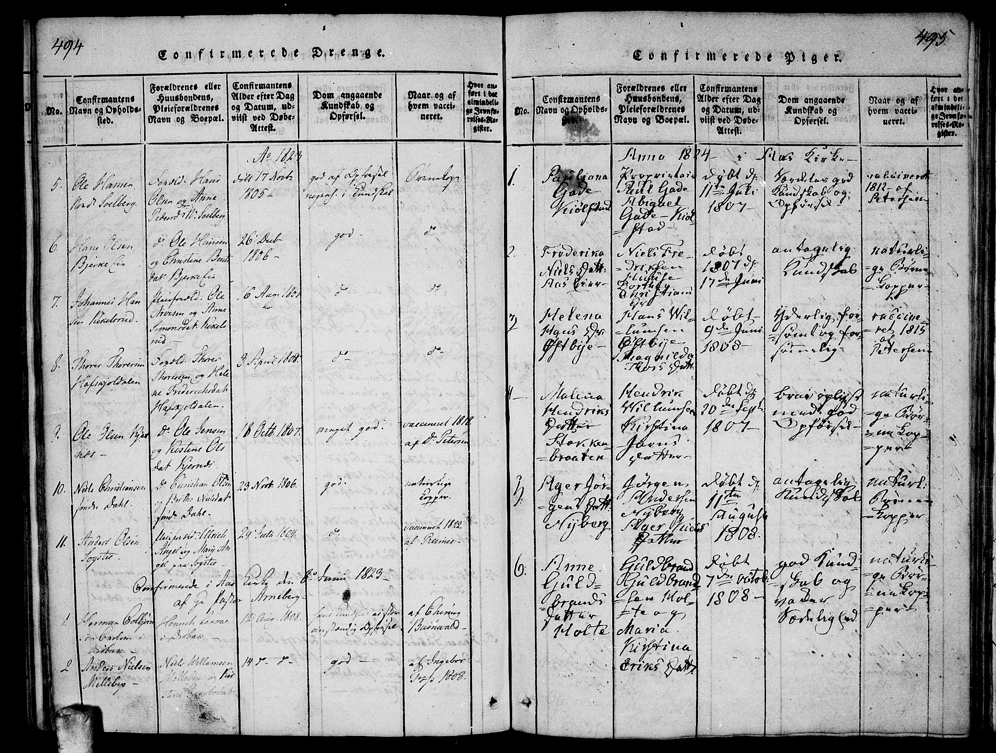 Ås prestekontor Kirkebøker, AV/SAO-A-10894/F/Fa/L0004: Parish register (official) no. I 4, 1818-1826, p. 494-495