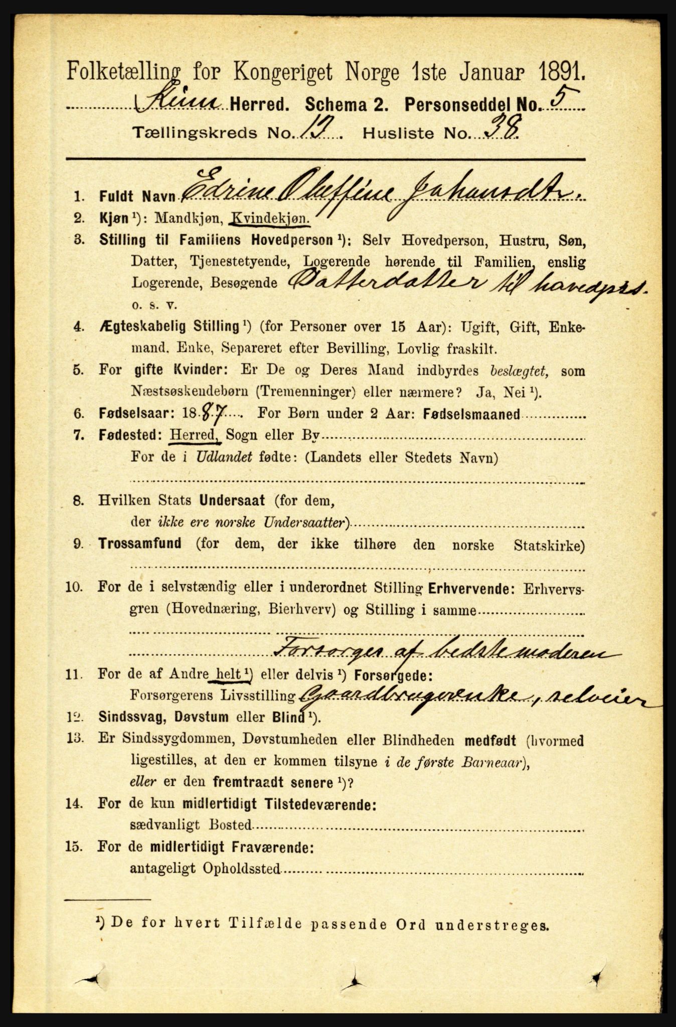 RA, 1891 census for 1437 Kinn, 1891, p. 5320