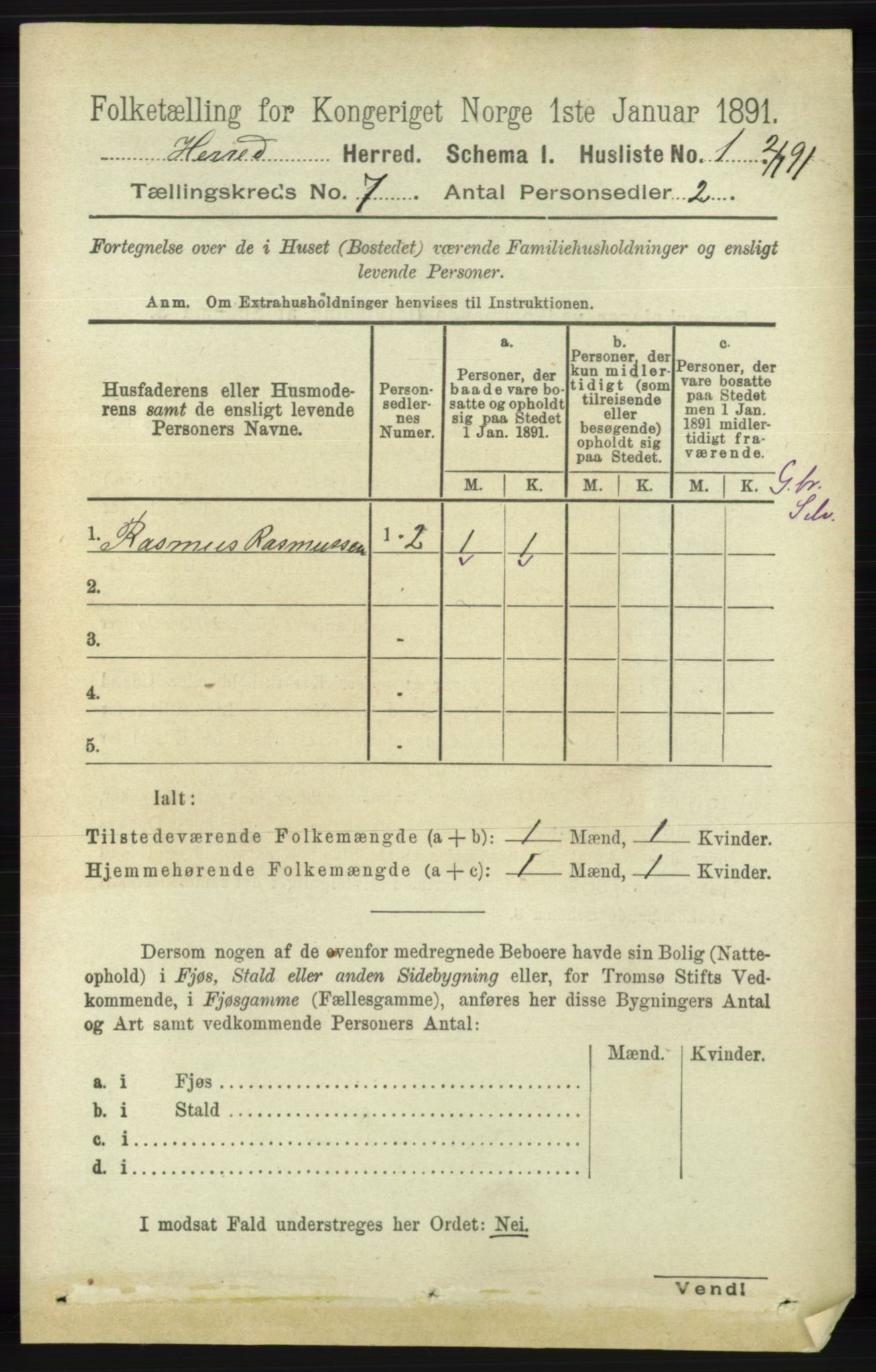 RA, 1891 census for 1039 Herad, 1891, p. 2718