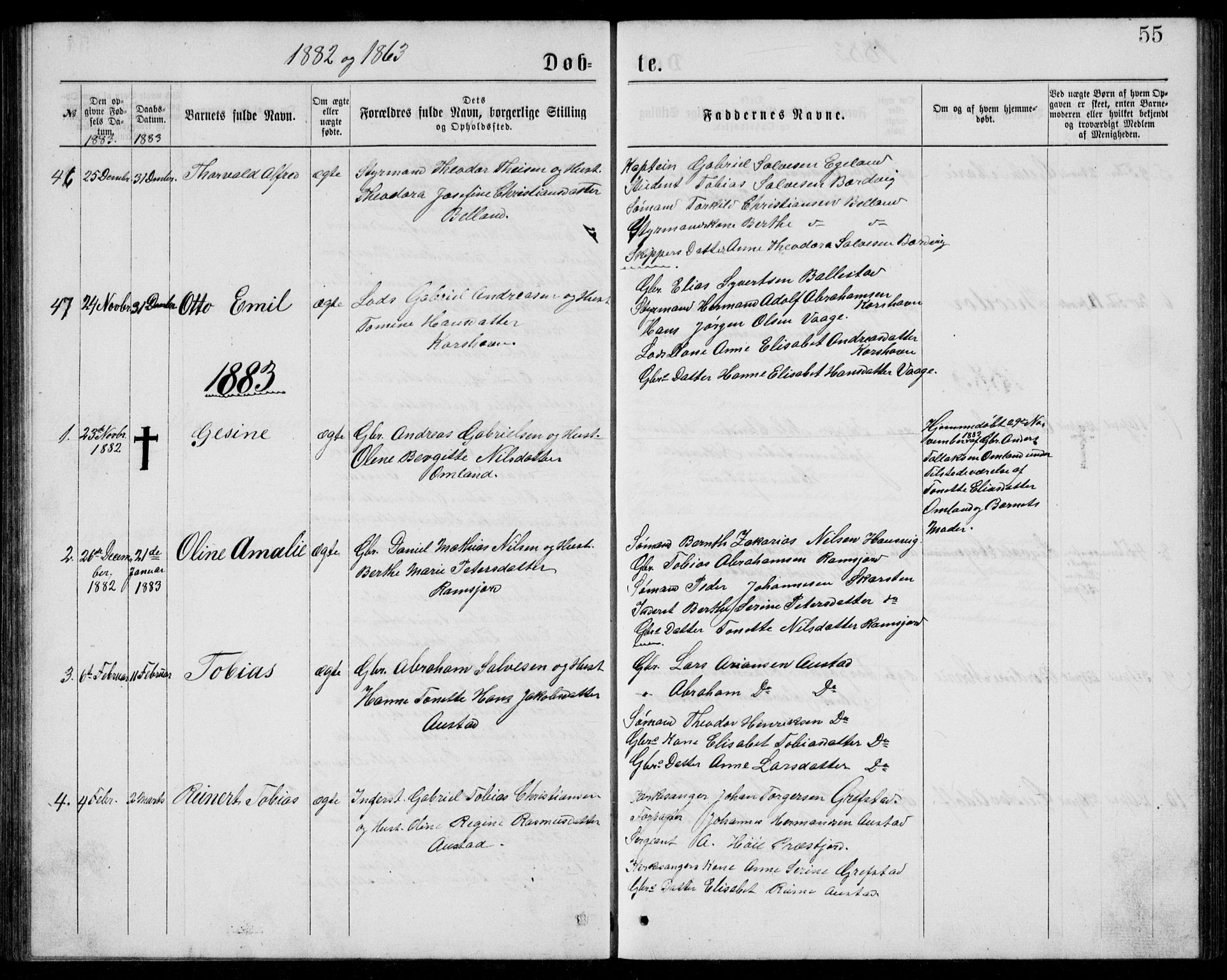 Lyngdal sokneprestkontor, AV/SAK-1111-0029/F/Fb/Fba/L0002: Parish register (copy) no. B 2, 1876-1886, p. 55