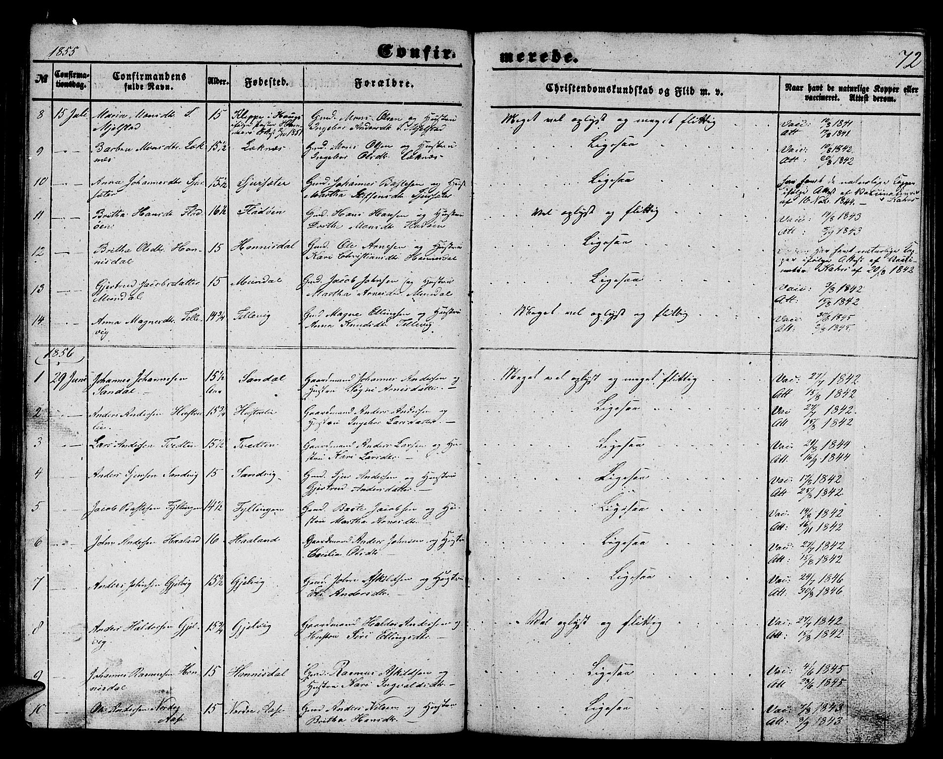Hamre sokneprestembete, SAB/A-75501/H/Ha/Hab: Parish register (copy) no. B 1, 1852-1863, p. 72