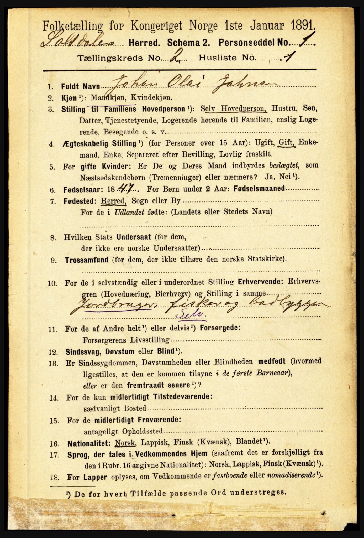 RA, 1891 census for 1840 Saltdal, 1891, p. 671