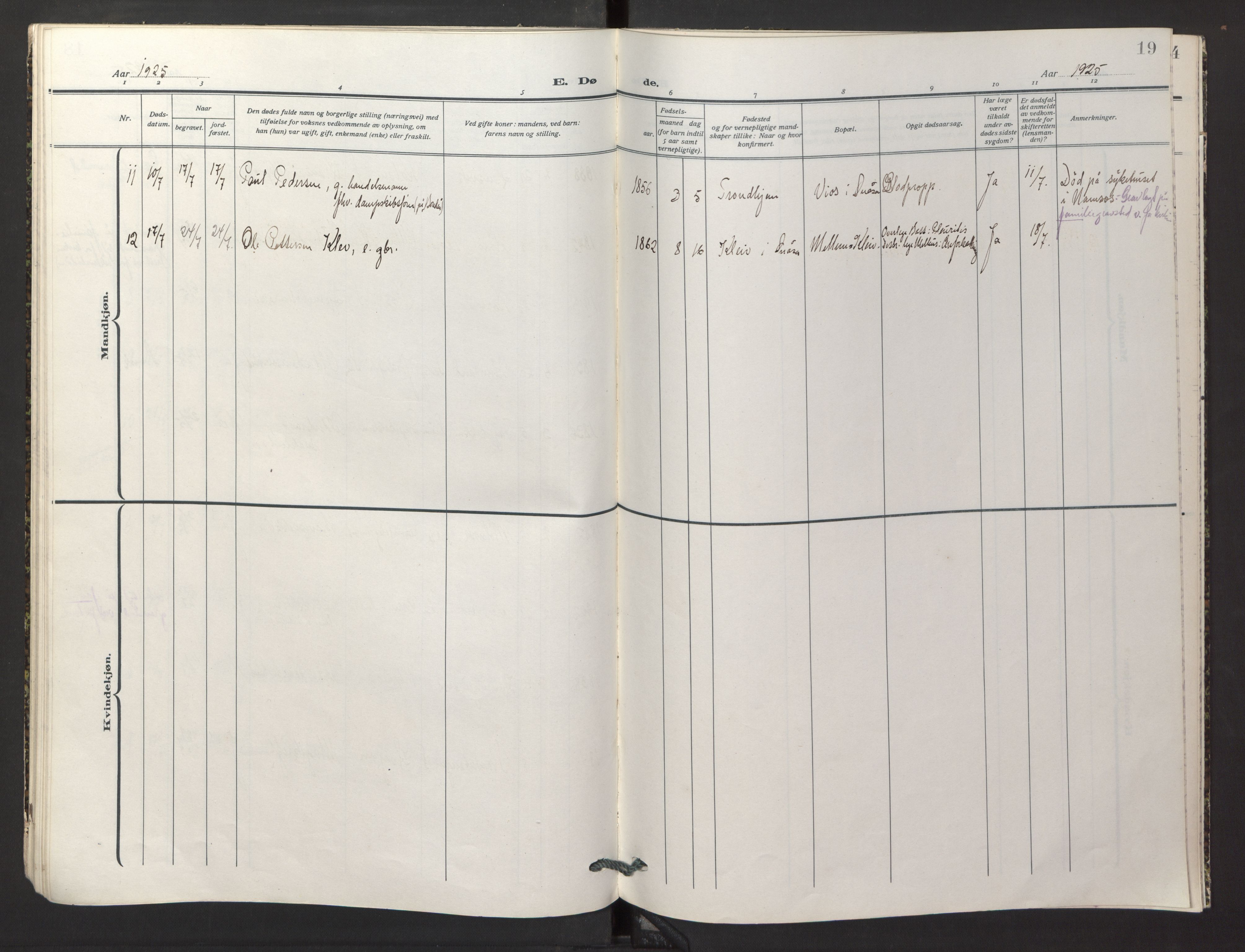 Ministerialprotokoller, klokkerbøker og fødselsregistre - Nord-Trøndelag, AV/SAT-A-1458/749/L0478: Parish register (official) no. 749A12, 1921-1925, p. 19