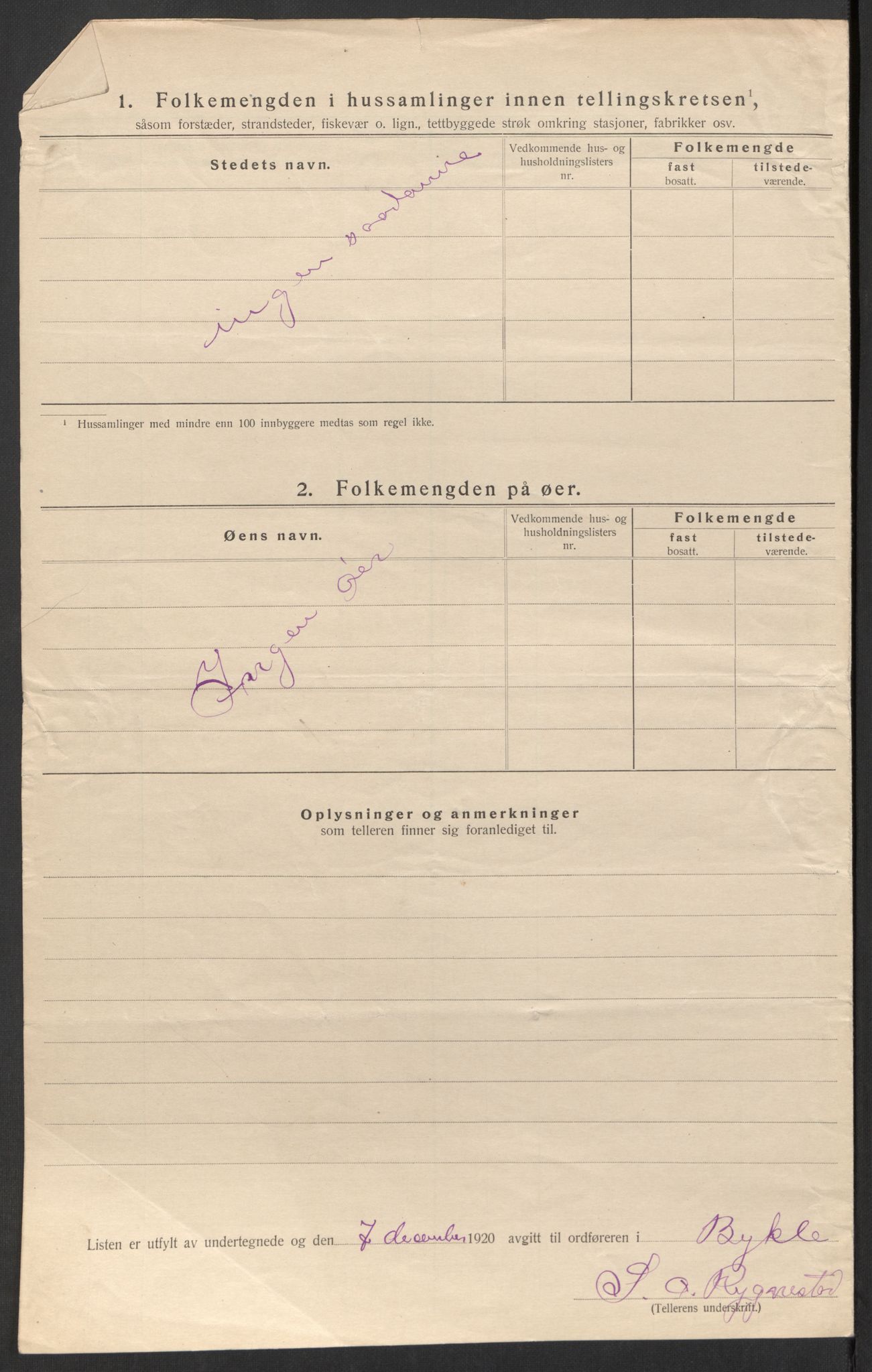 SAK, 1920 census for Bykle, 1920, p. 13