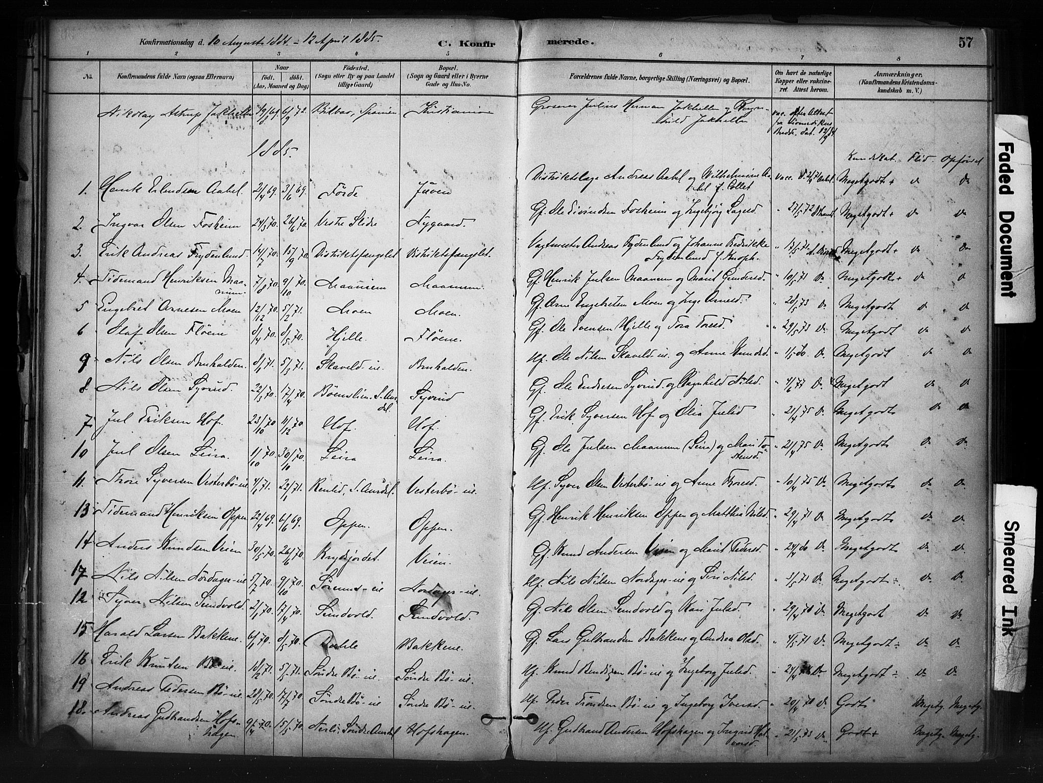 Nord-Aurdal prestekontor, SAH/PREST-132/H/Ha/Haa/L0013: Parish register (official) no. 13, 1883-1895, p. 57
