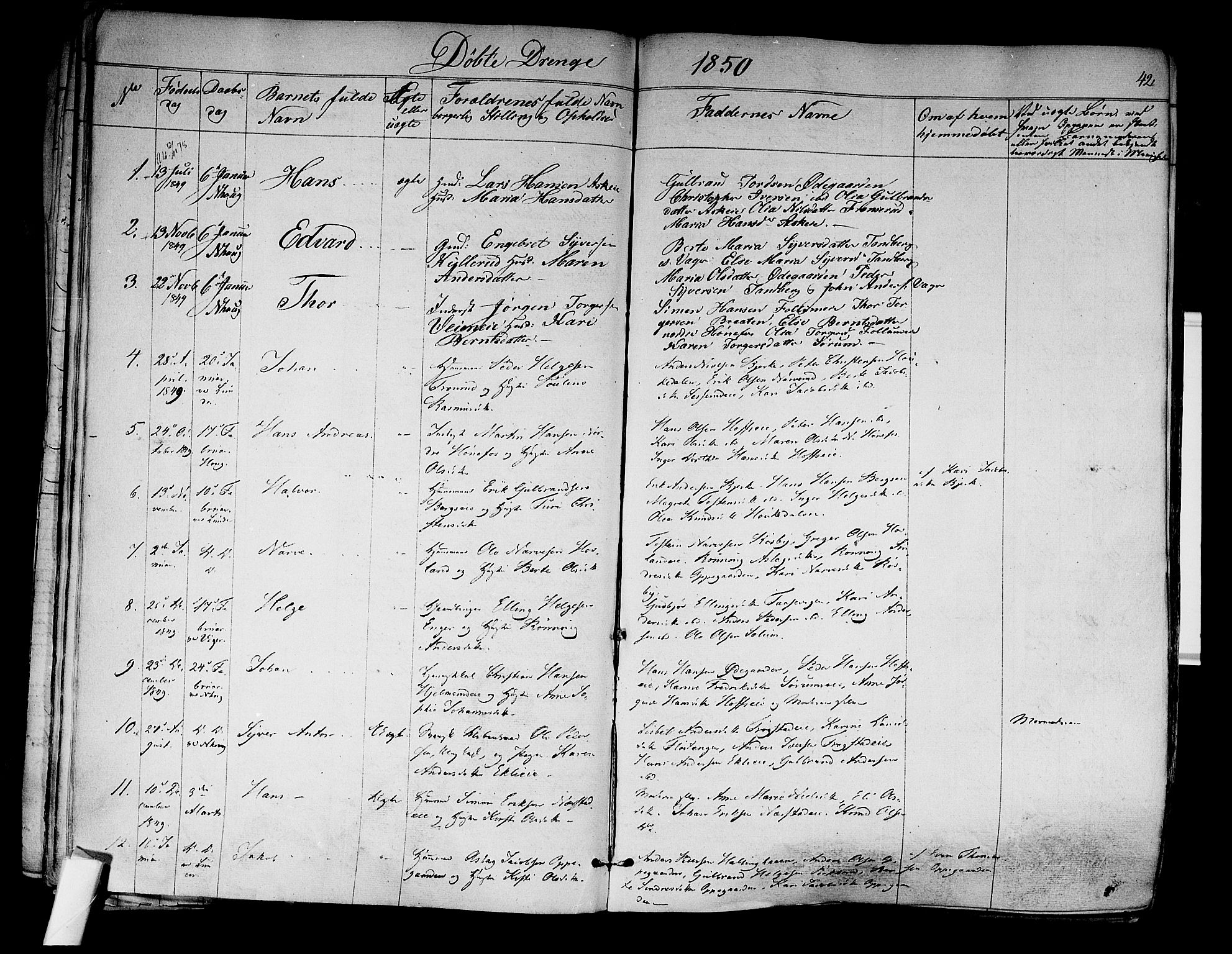 Norderhov kirkebøker, AV/SAKO-A-237/F/Fa/L0011: Parish register (official) no. 11, 1847-1856, p. 42