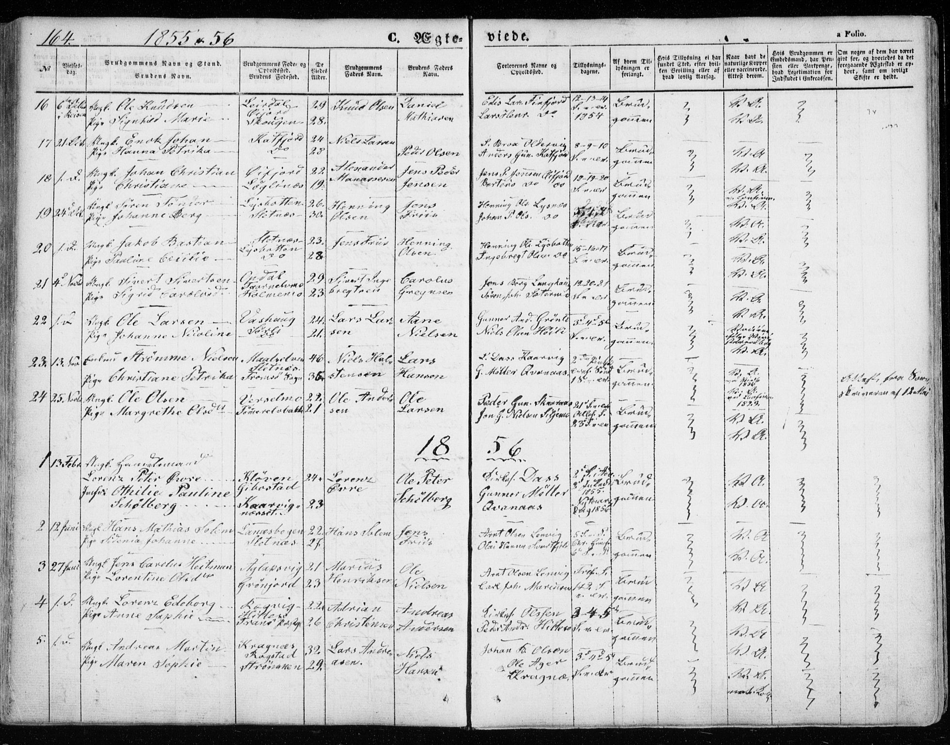 Lenvik sokneprestembete, SATØ/S-1310/H/Ha/Haa/L0007kirke: Parish register (official) no. 7, 1855-1865, p. 164