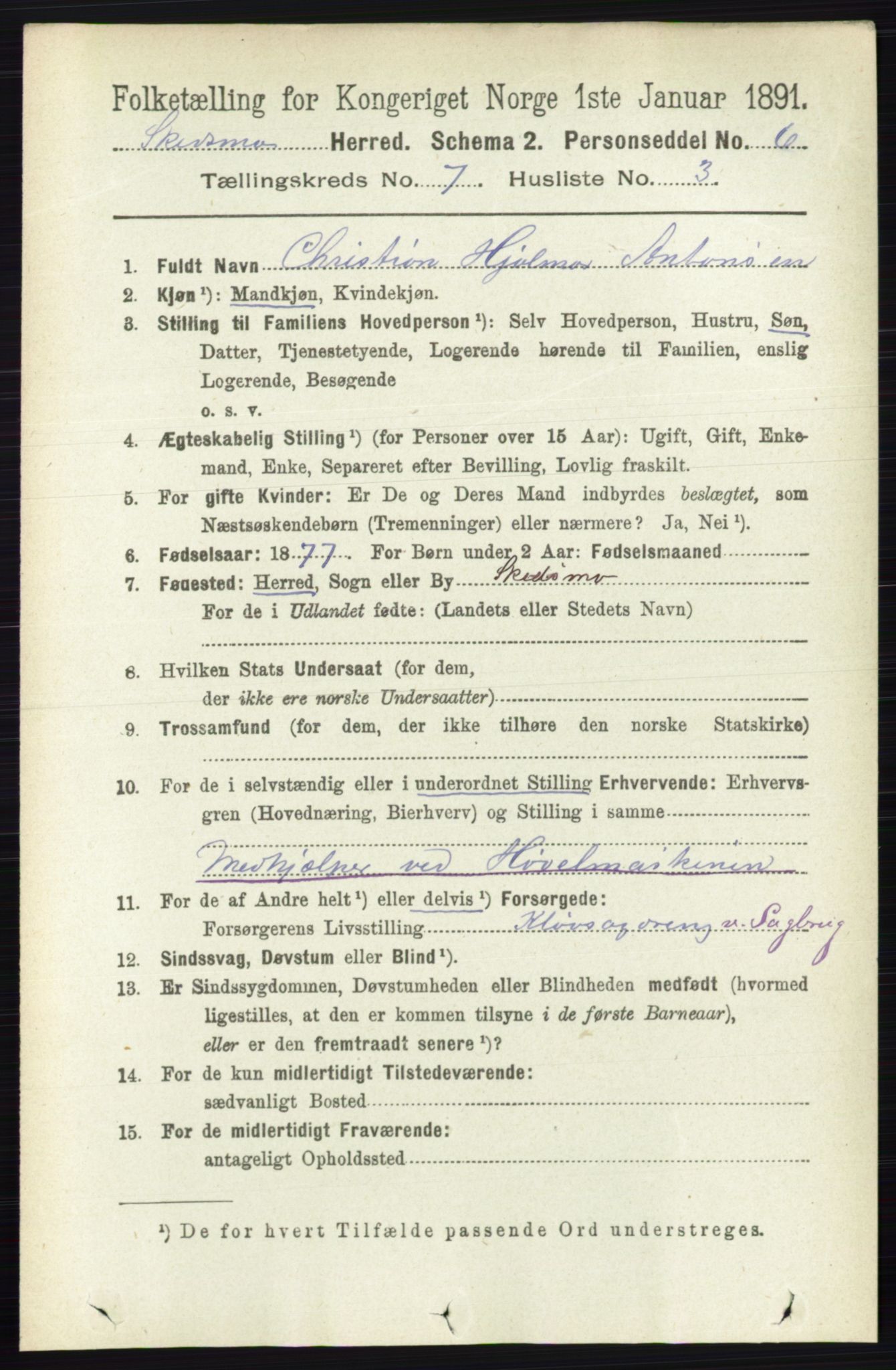 RA, 1891 census for 0231 Skedsmo, 1891, p. 3366