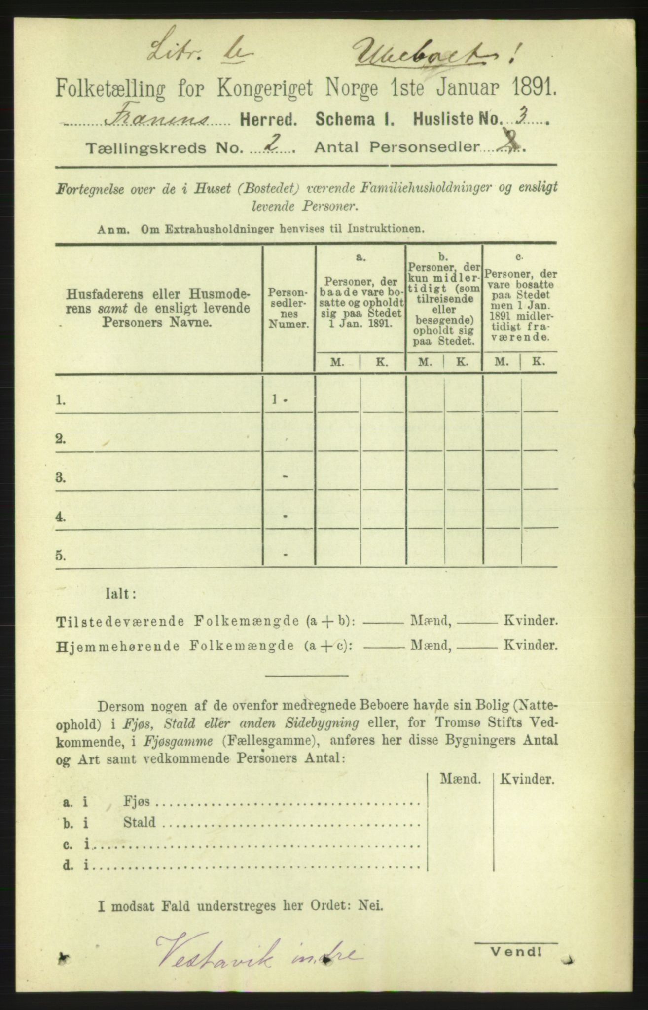 RA, 1891 census for 1548 Fræna, 1891, p. 454