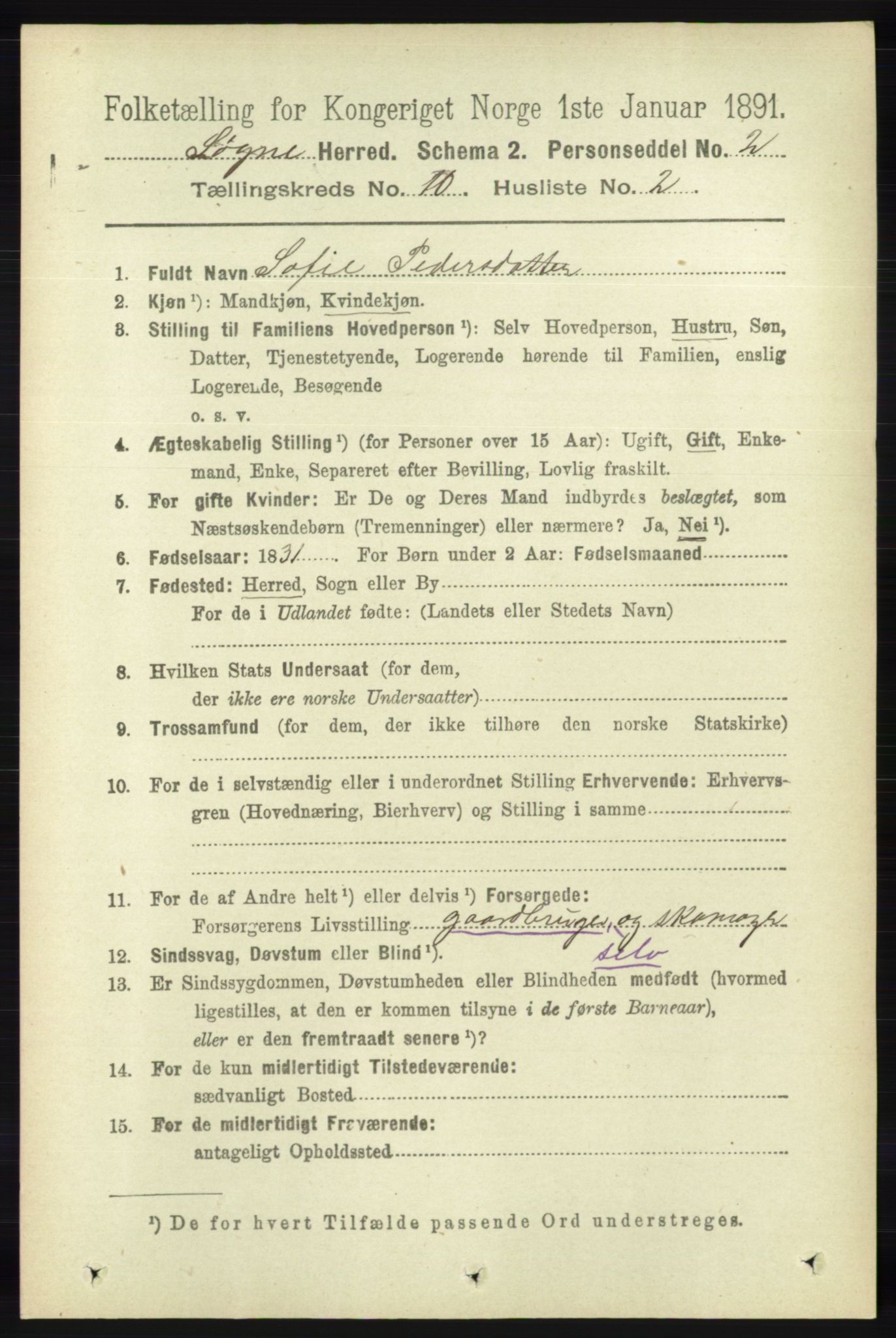 RA, 1891 census for 1018 Søgne, 1891, p. 2715